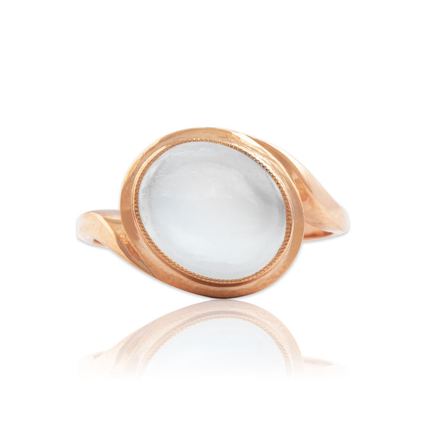 Vintage 14k Rose Gold 3.82ct Moonstone Gleaming Glowing Bypass Ring 8.25
