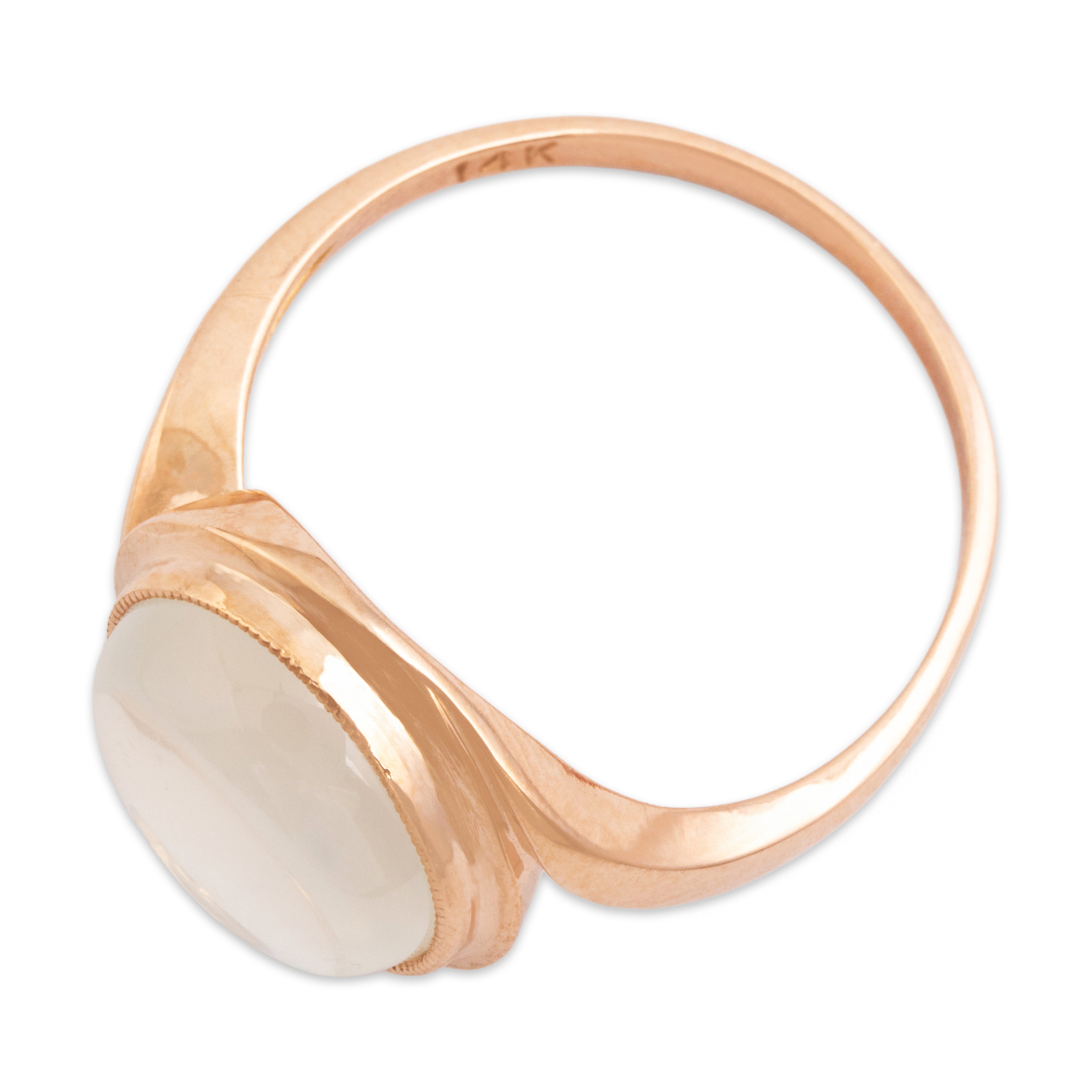 Vintage 14k Rose Gold 3.82ct Moonstone Gleaming Glowing Delicate Bypass Ring - Overall view