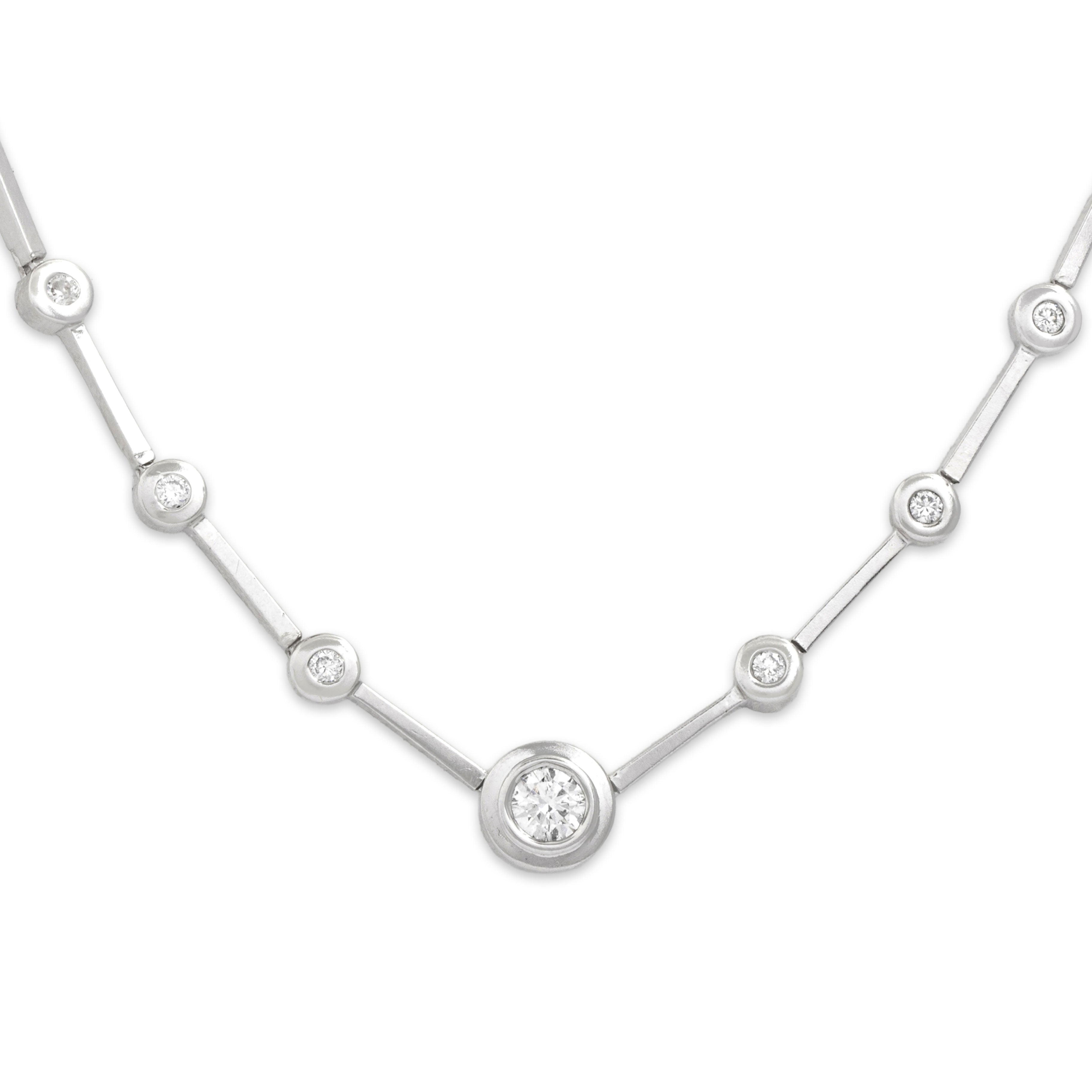 Vintage 14k White Gold .58cttw Diamond Dazzling Round Station Necklace 18