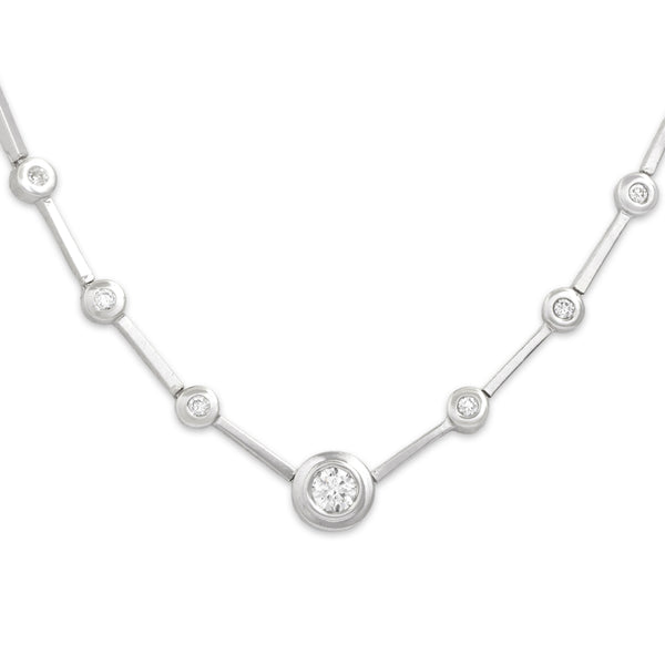 Vintage 14k White Gold .58cttw Diamond Dazzling Round Station Necklace 18