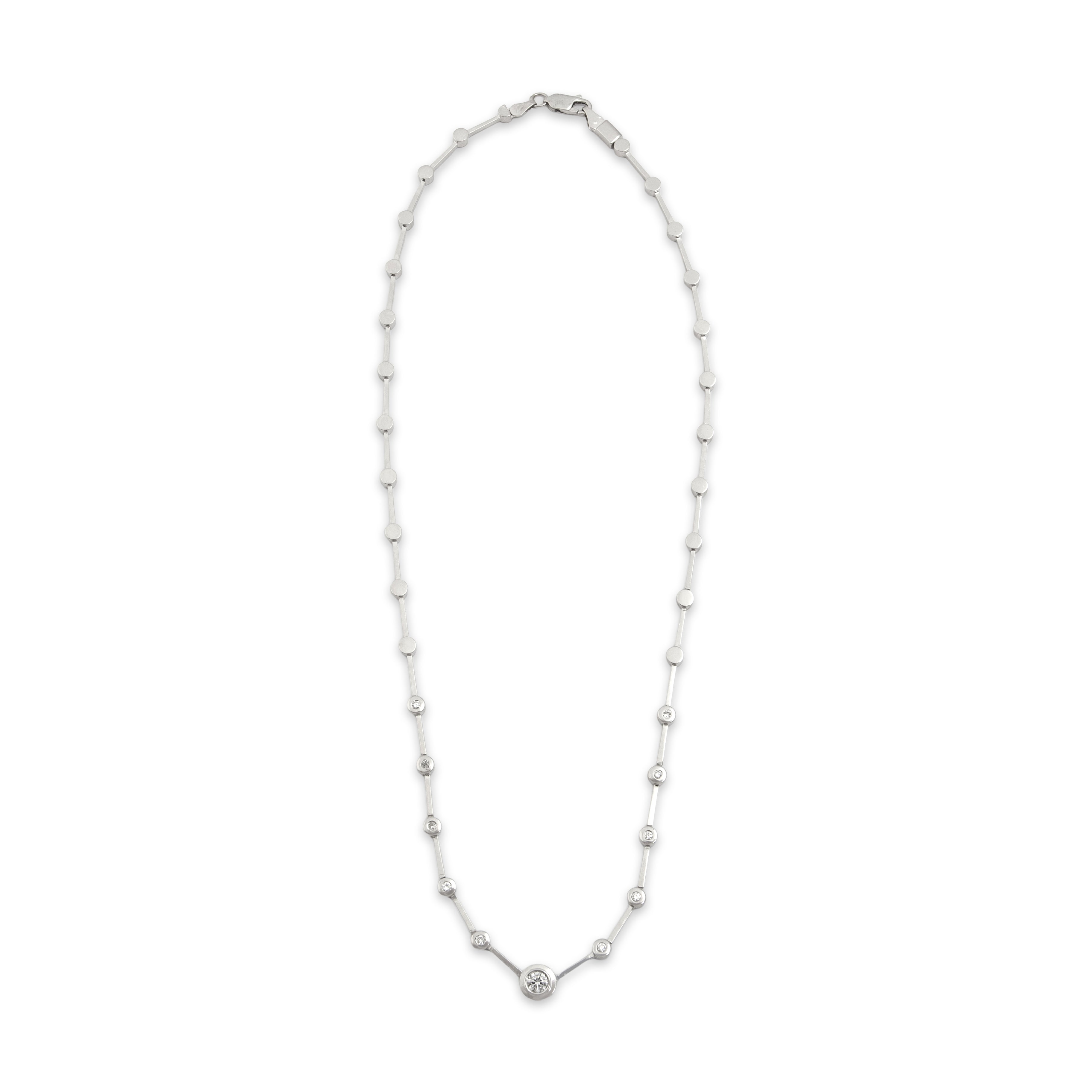 Vintage 14K White Gold Diamond Dazzling Round Station Necklace - Overall view