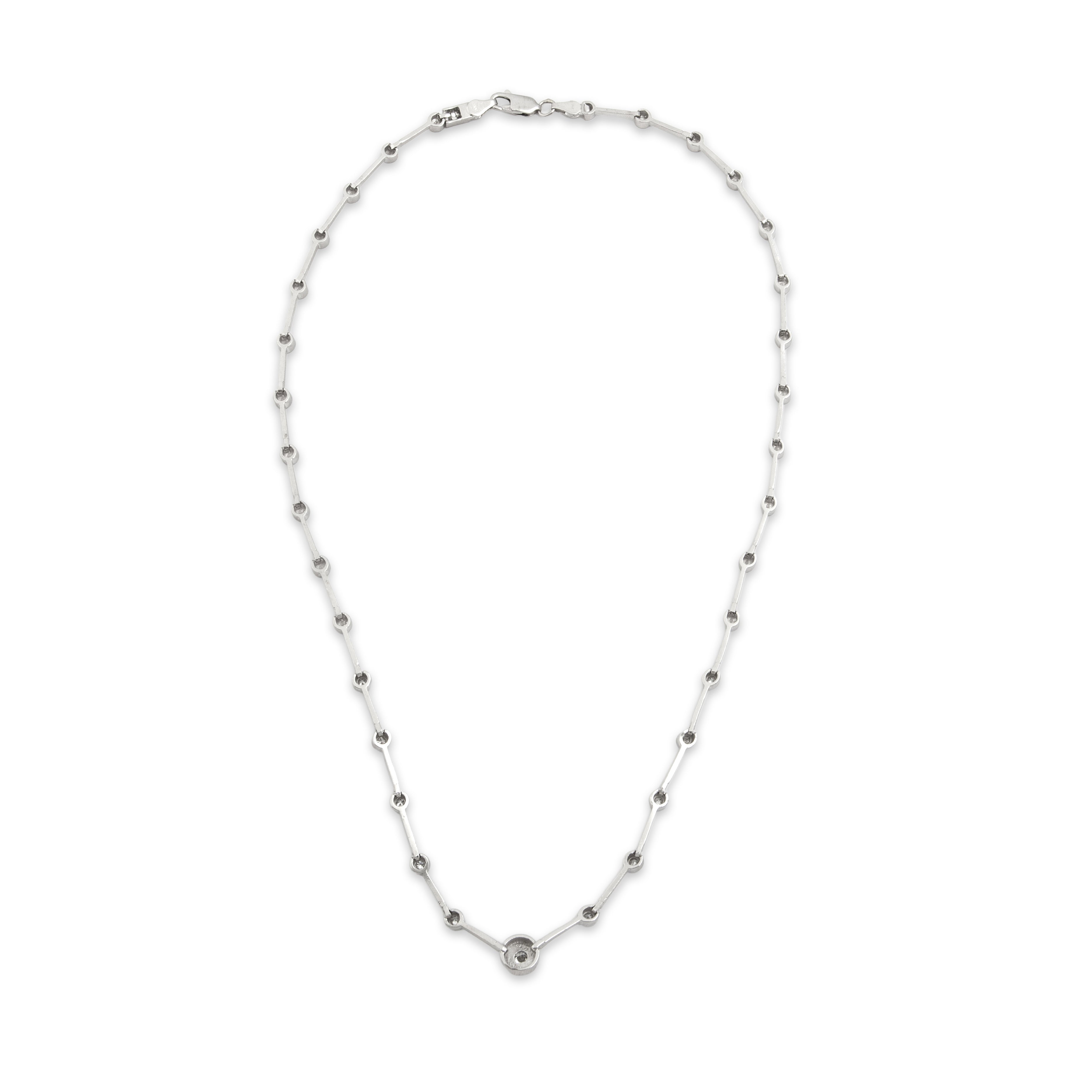Vintage 14K White Gold Diamond Dazzling Round Station Necklace - detail view #2