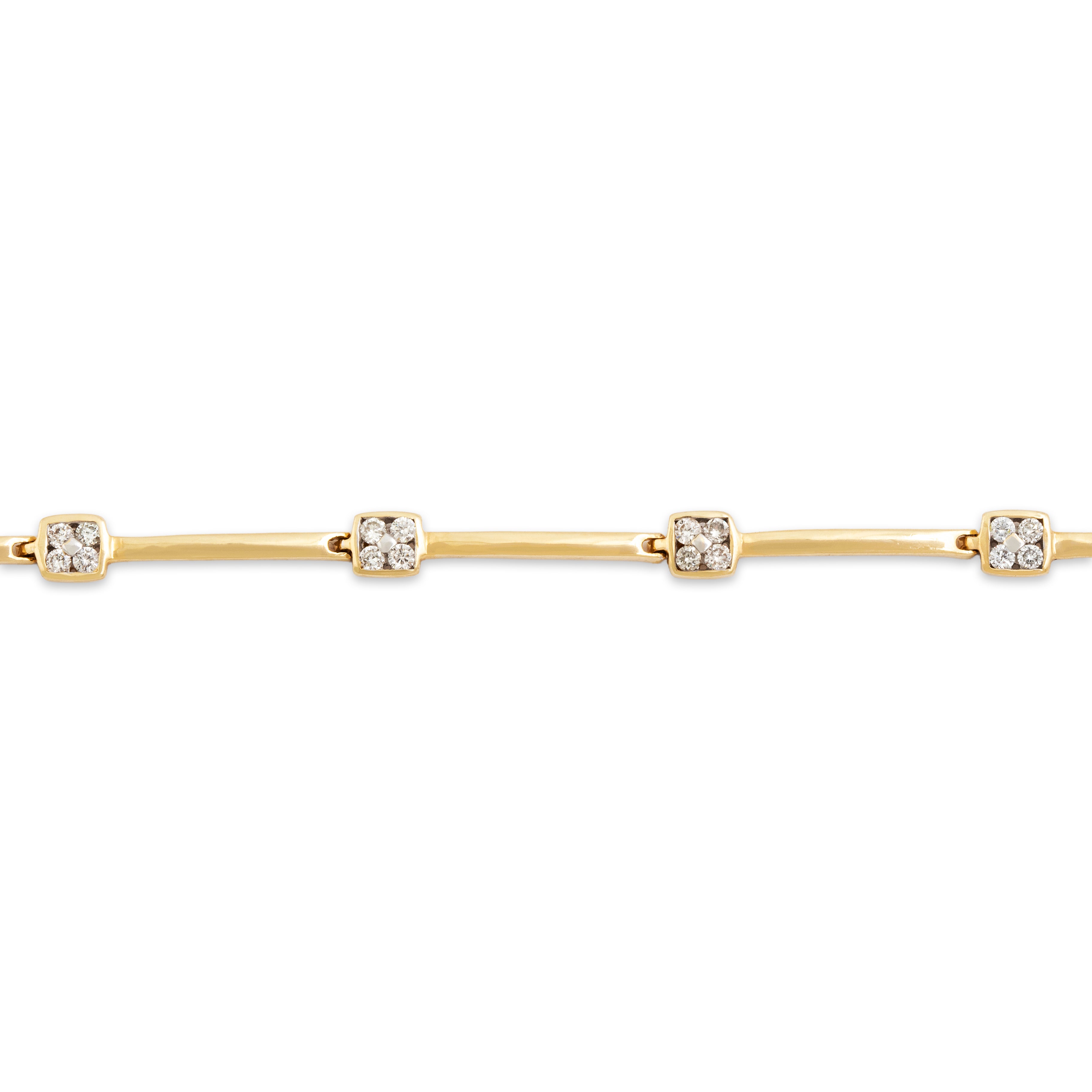 Vintage 14k Yellow Gold Sleek Square Station Diamond Bracelet - Close-up view