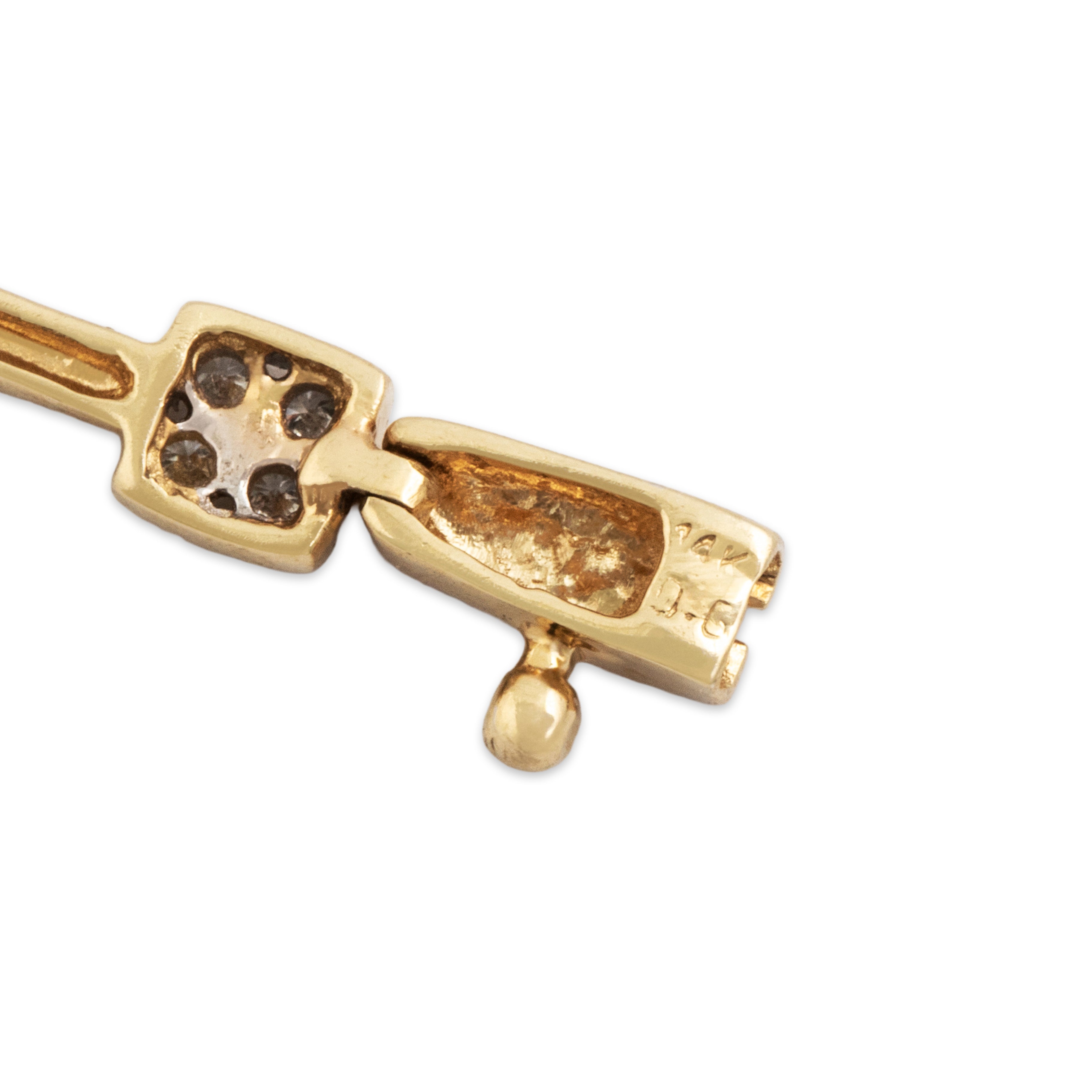 Vintage 14k Yellow Gold Sleek Square Station Diamond Bracelet - Hallmark view