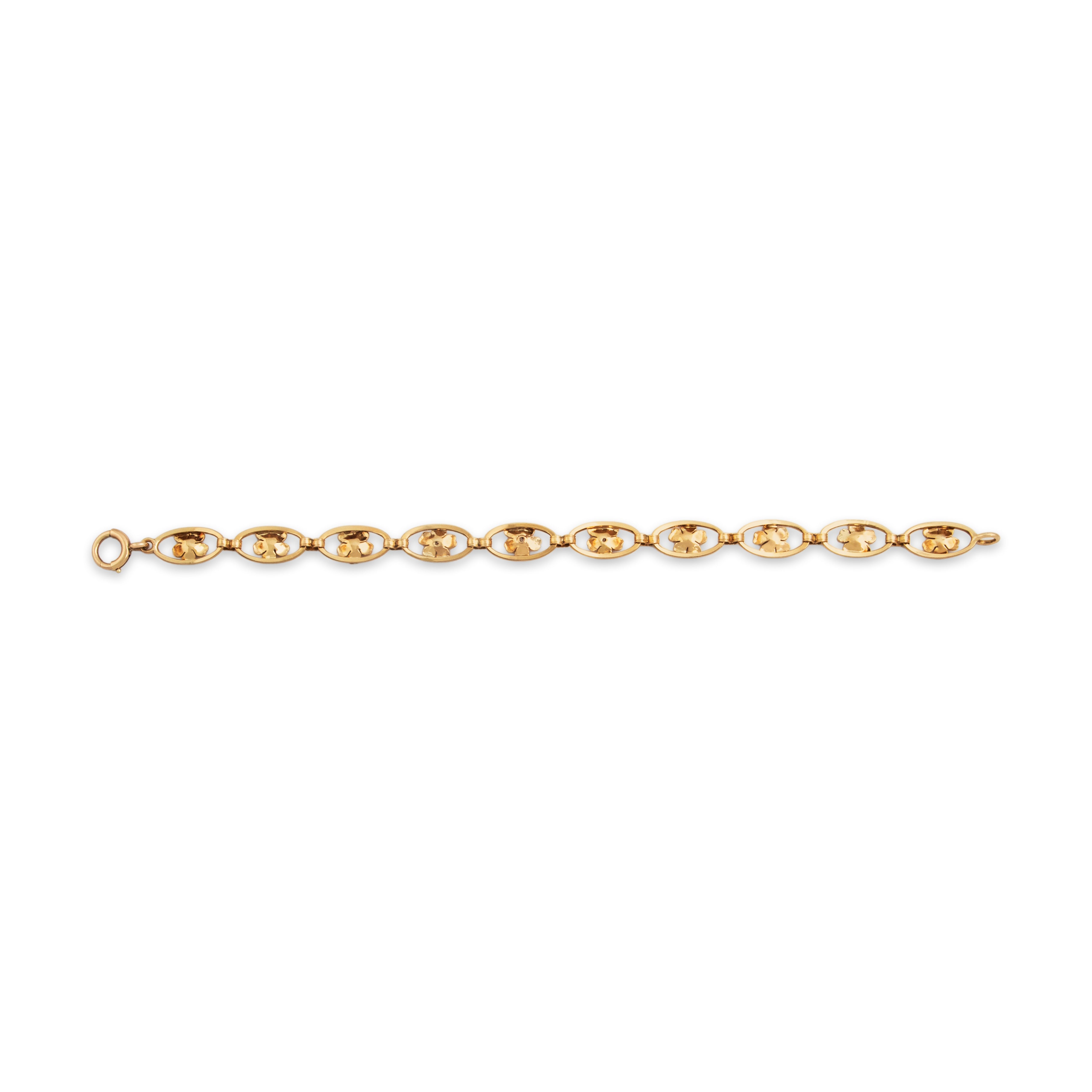 Antique 14k Yellow Gold Diamond Blooming Floral Link Bracelet - Back view