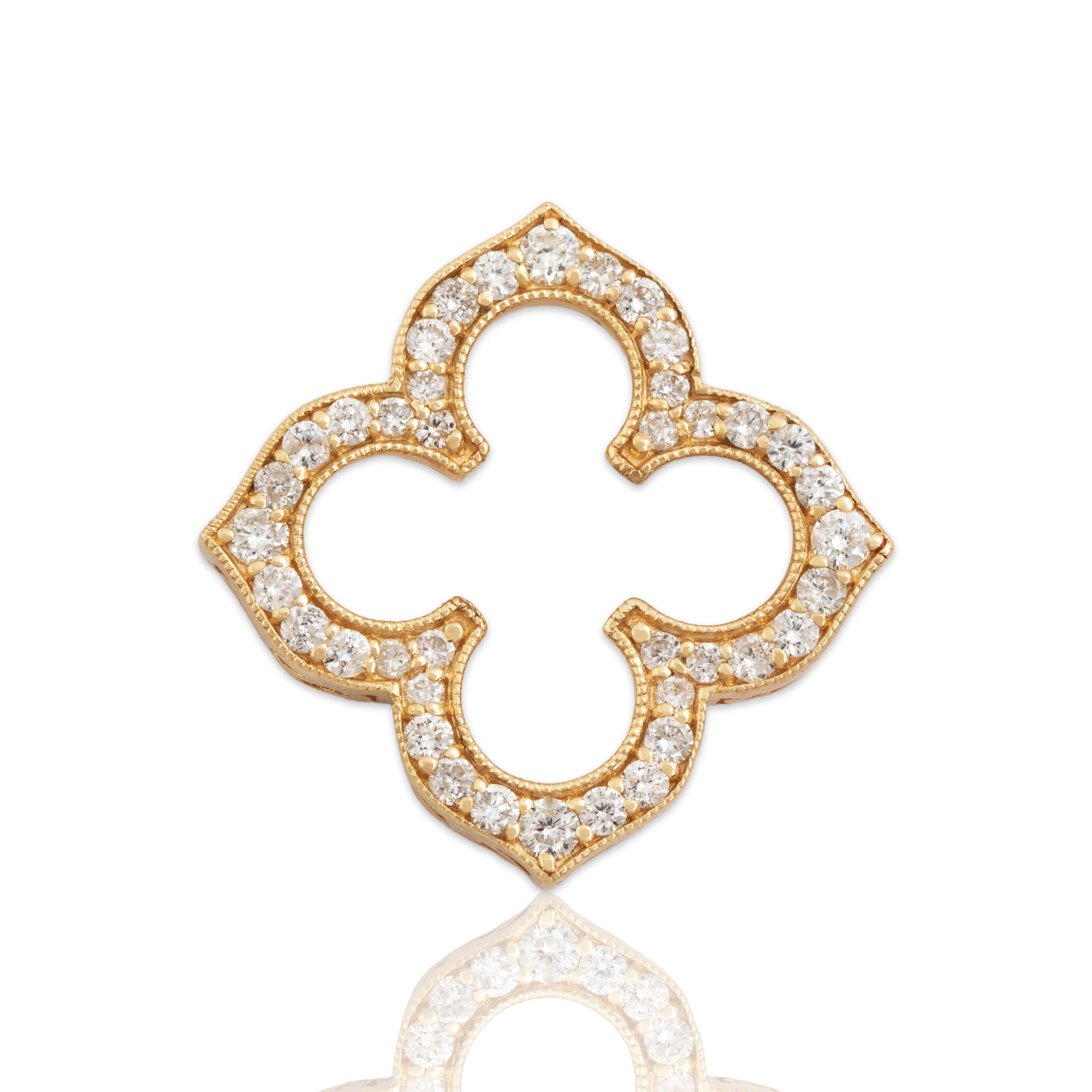 Vintage 14k Yellow Gold Diamond Quatrefoil Pendant - Close-up view