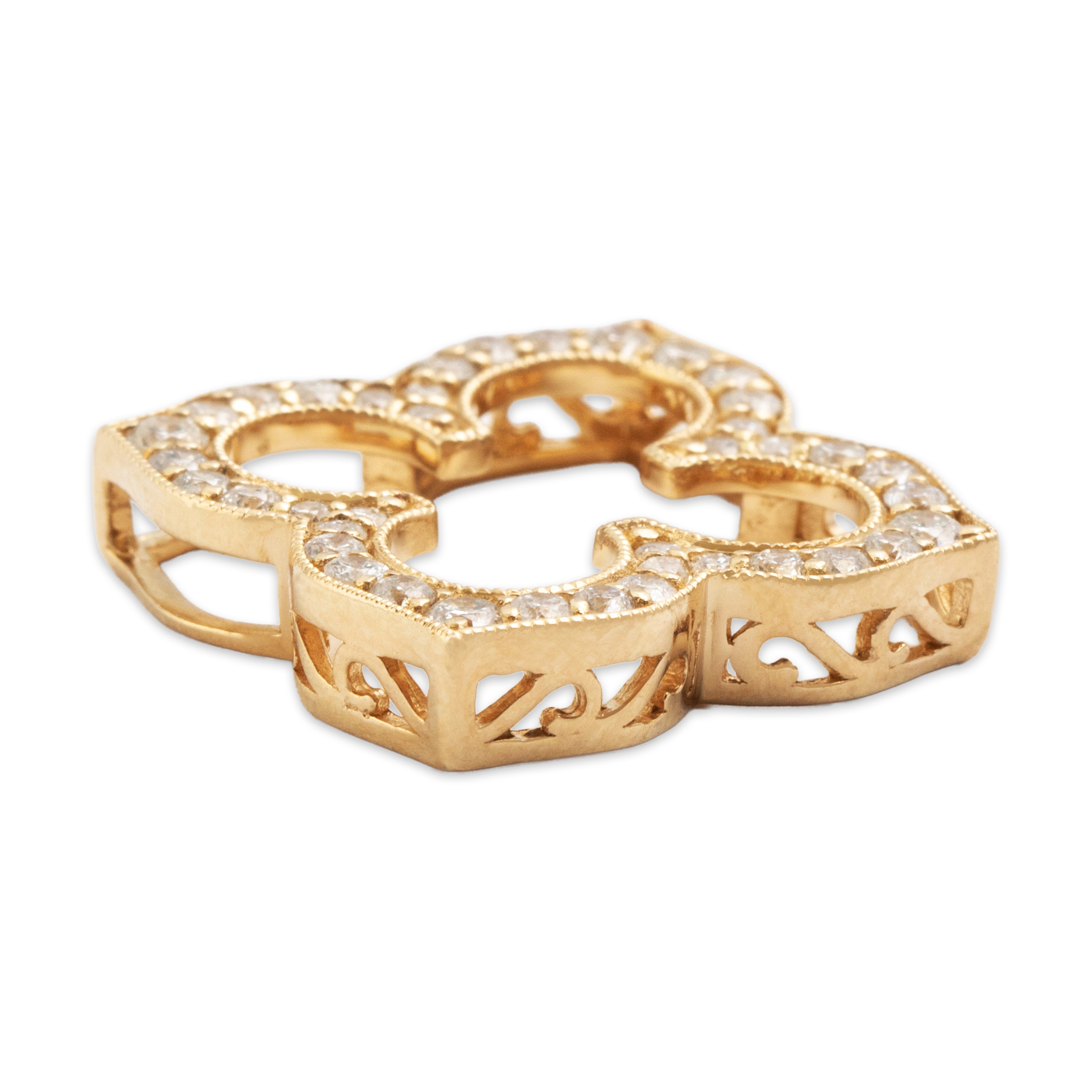 Vintage 14k Yellow Gold Diamond Quatrefoil Pendant - Side view