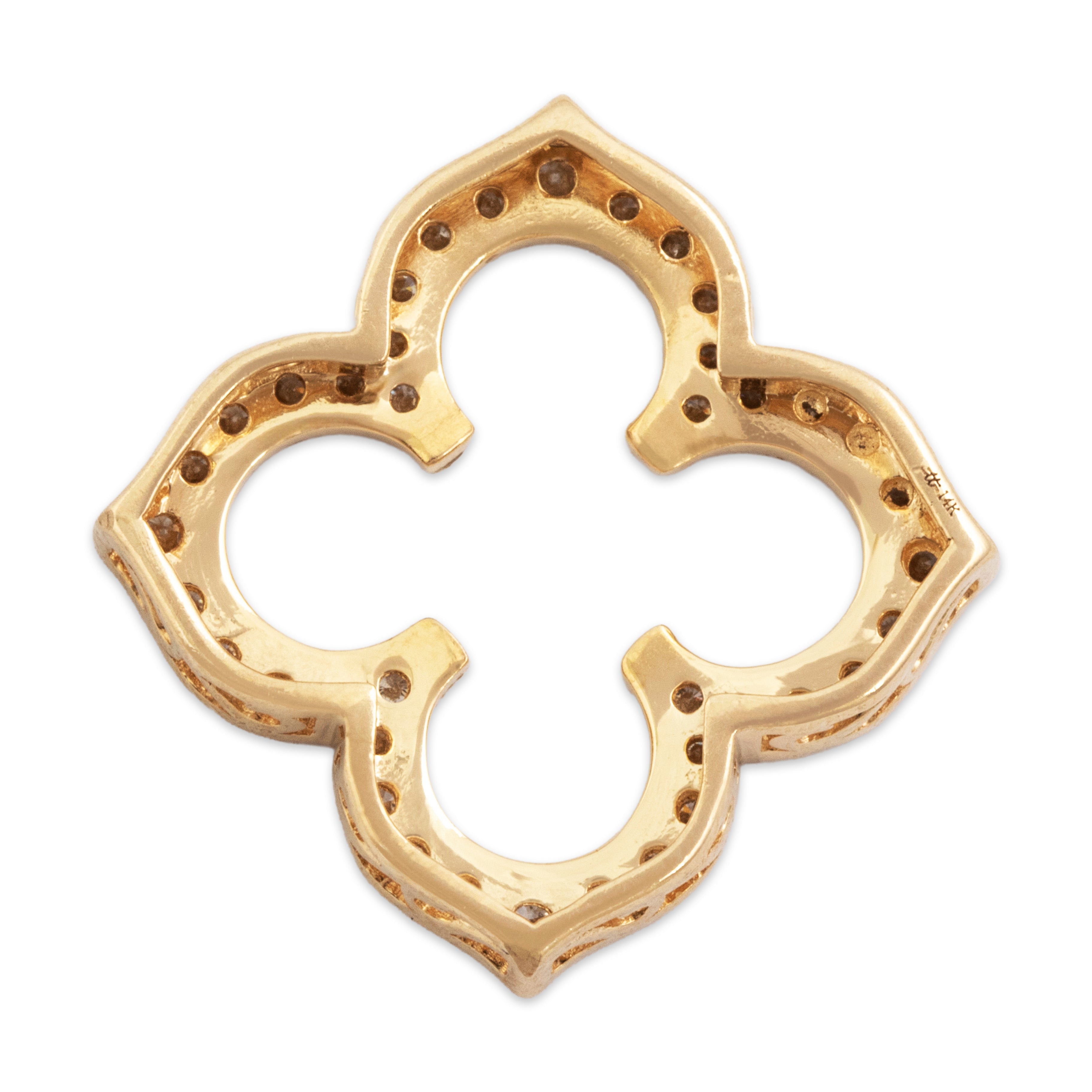 Vintage 14k Yellow Gold Diamond Quatrefoil Pendant - Back view