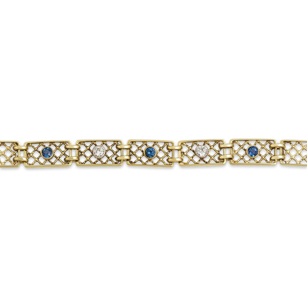 Vintage 14k Yellow Gold Synthetic Sapphire Natural Old European Diamond Bracelet 7.25