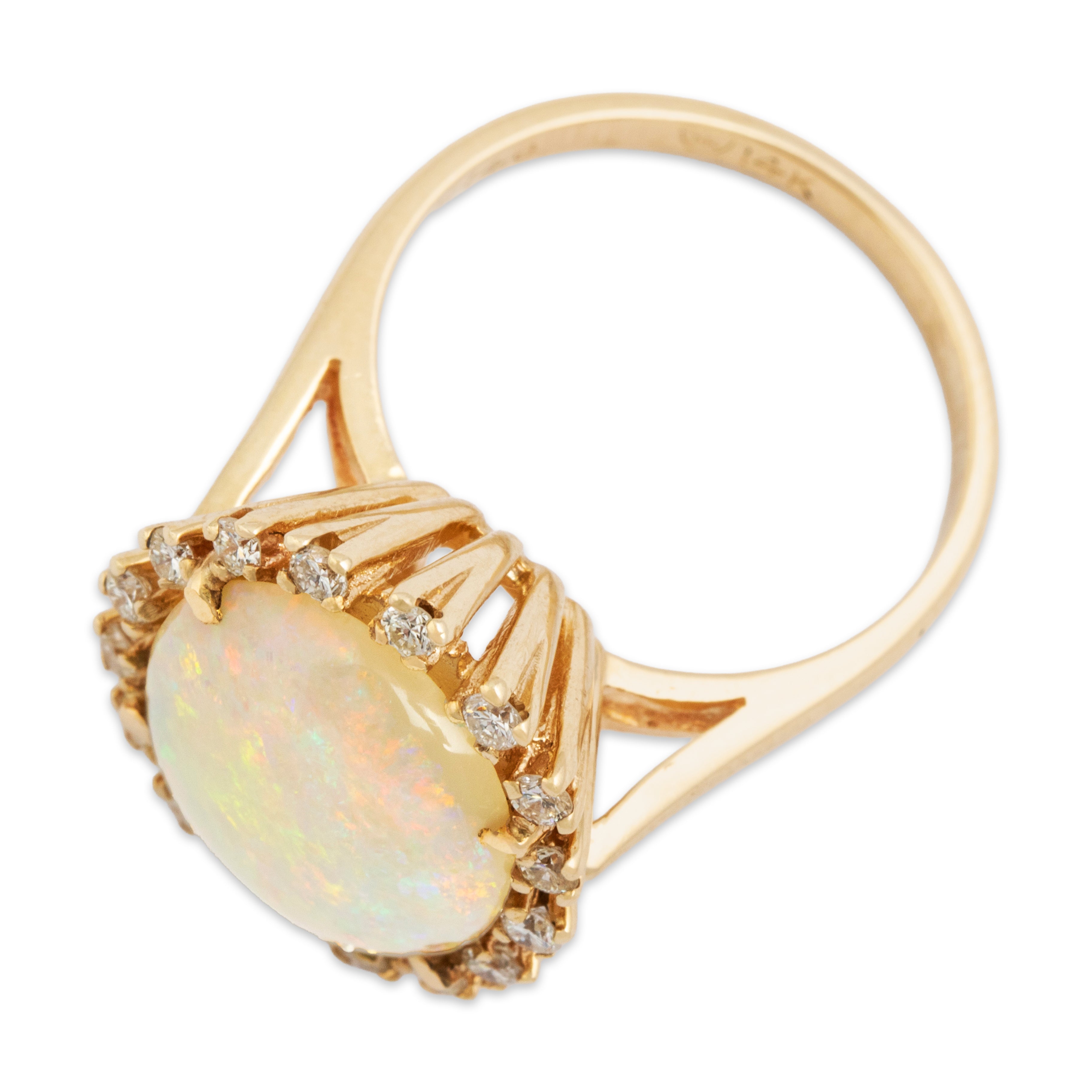 Vintage 14k Yellow Gold Opal Diamond Iridescent Halo Cocktail Ring - Overall view