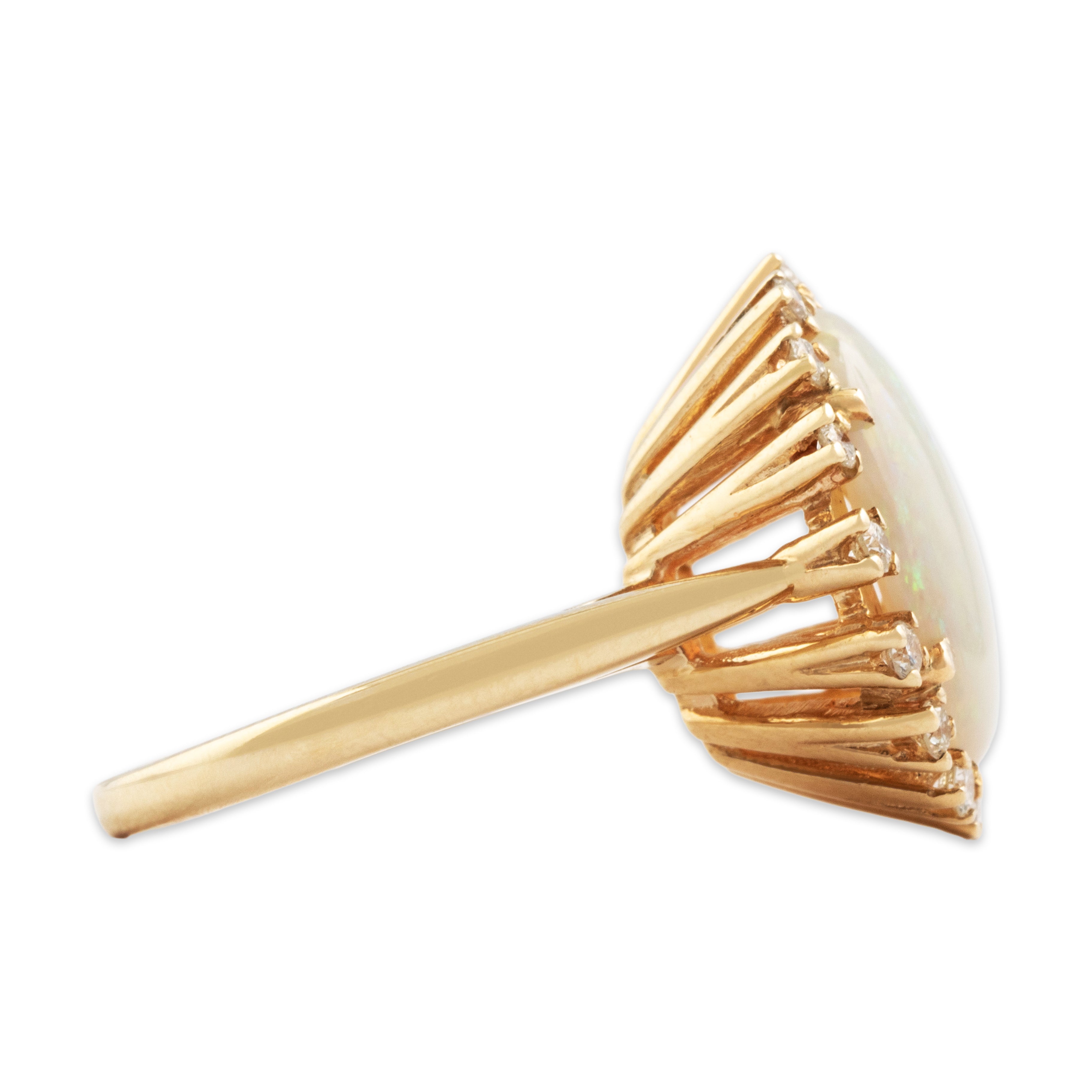 Vintage 14k Yellow Gold Opal Diamond Iridescent Halo Cocktail Ring - Side view