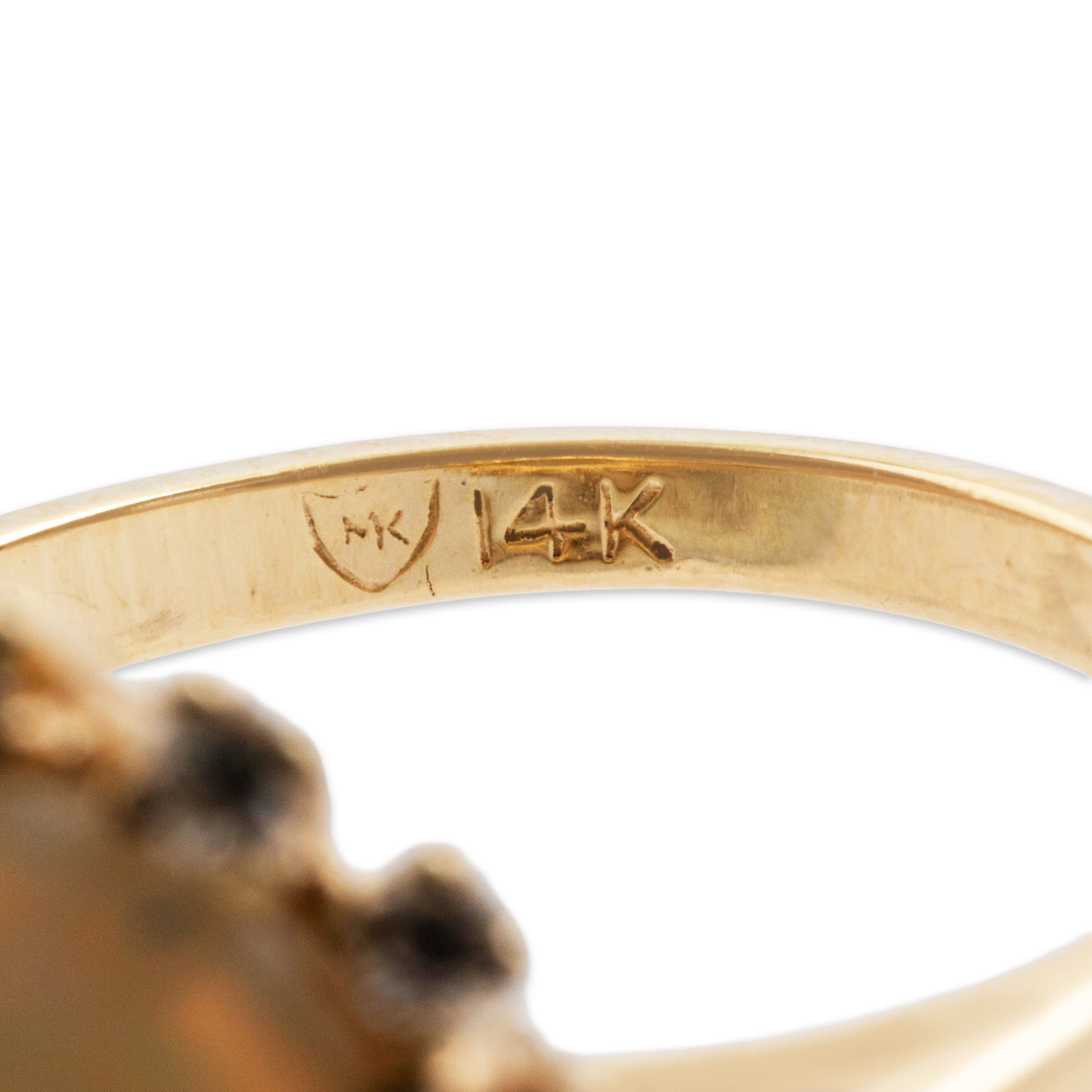 Vintage 14k Yellow Gold Opal Diamond Iridescent Halo Cocktail Ring - Hallmark view