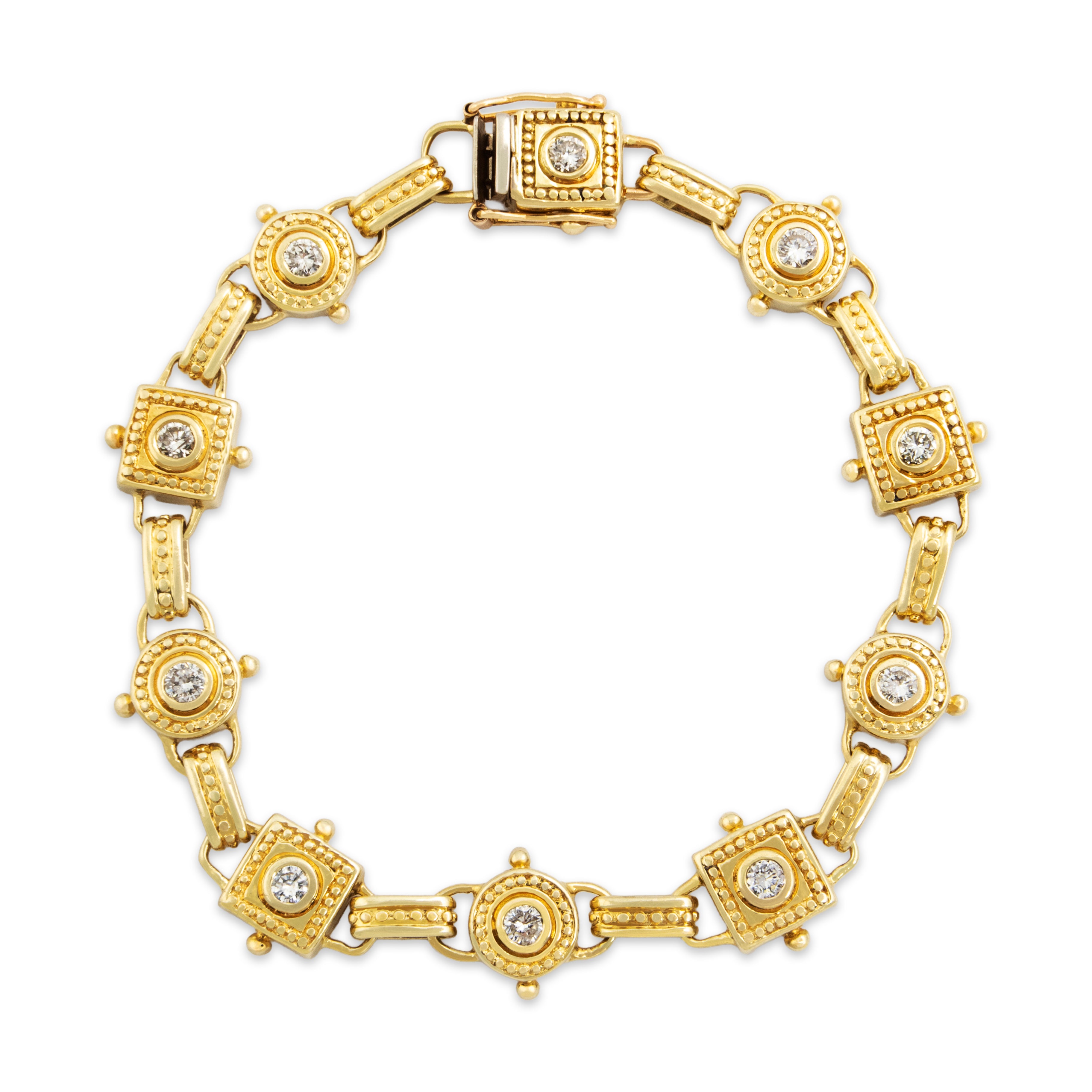 Vintage 14k Yellow Gold 1.39ct Diamond Heavy Striking Detailed Geometric Link Bracelet - Overall view