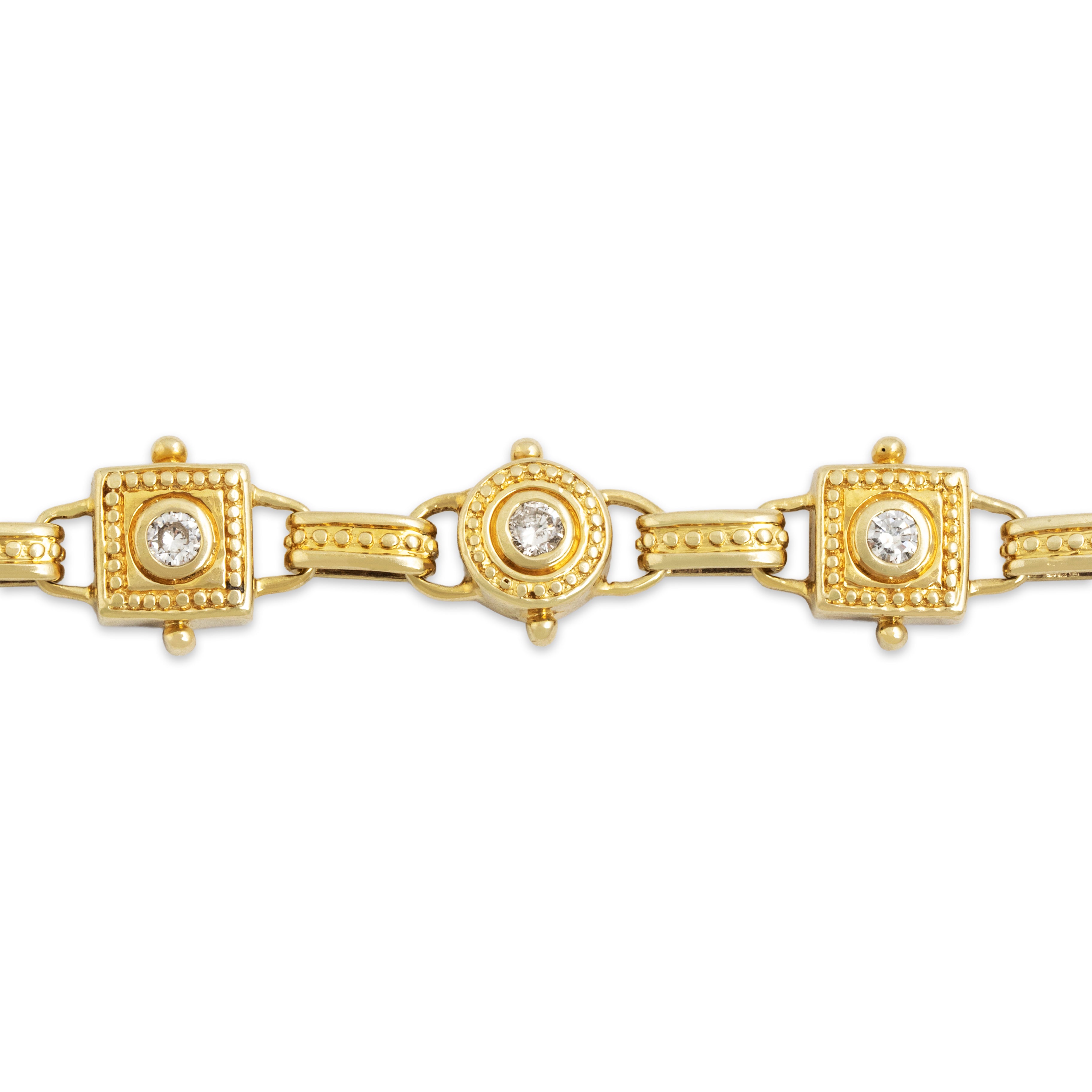 Vintage 14k Yellow Gold 1.39ct Diamond Heavy Striking Detailed Geometric Link Bracelet - Close-up view