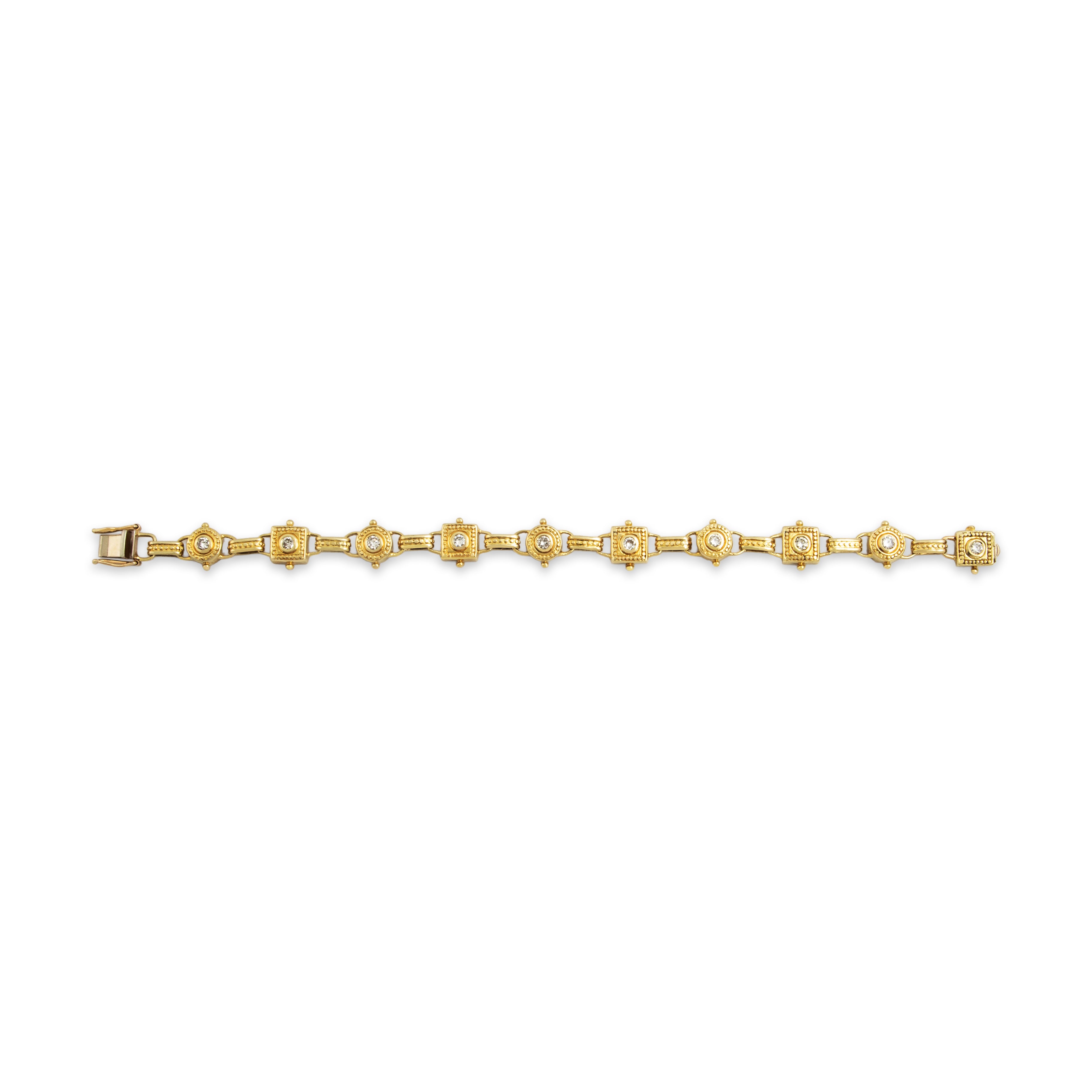 Vintage 14k Yellow Gold 1.39ct Diamond Heavy Striking Detailed Geometric Link Bracelet - Overall view