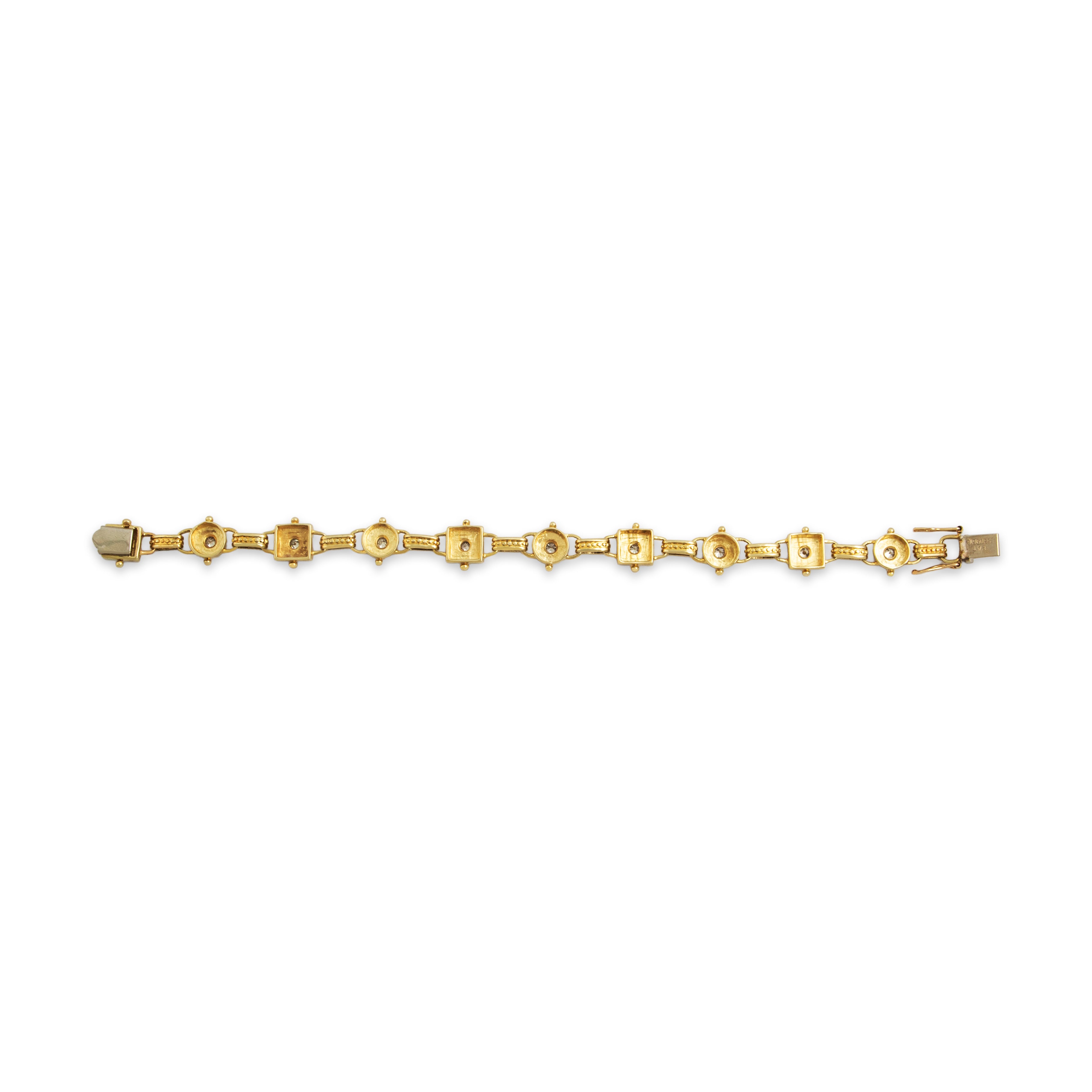 Vintage 14k Yellow Gold 1.39ct Diamond Heavy Striking Detailed Geometric Link Bracelet - Back view
