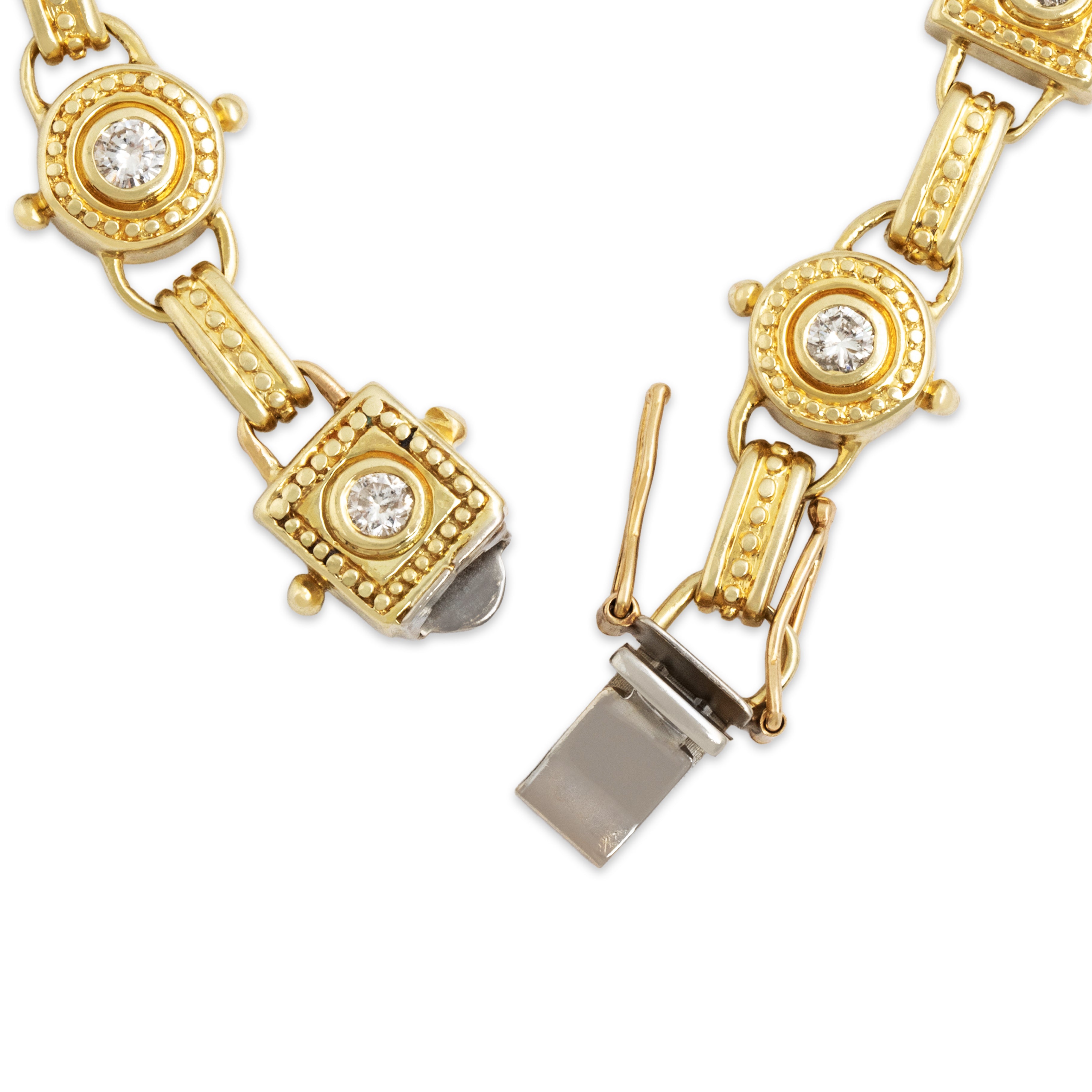 Vintage 14k Yellow Gold 1.39ct Diamond Heavy Striking Detailed Geometric Link Bracelet - clasp view