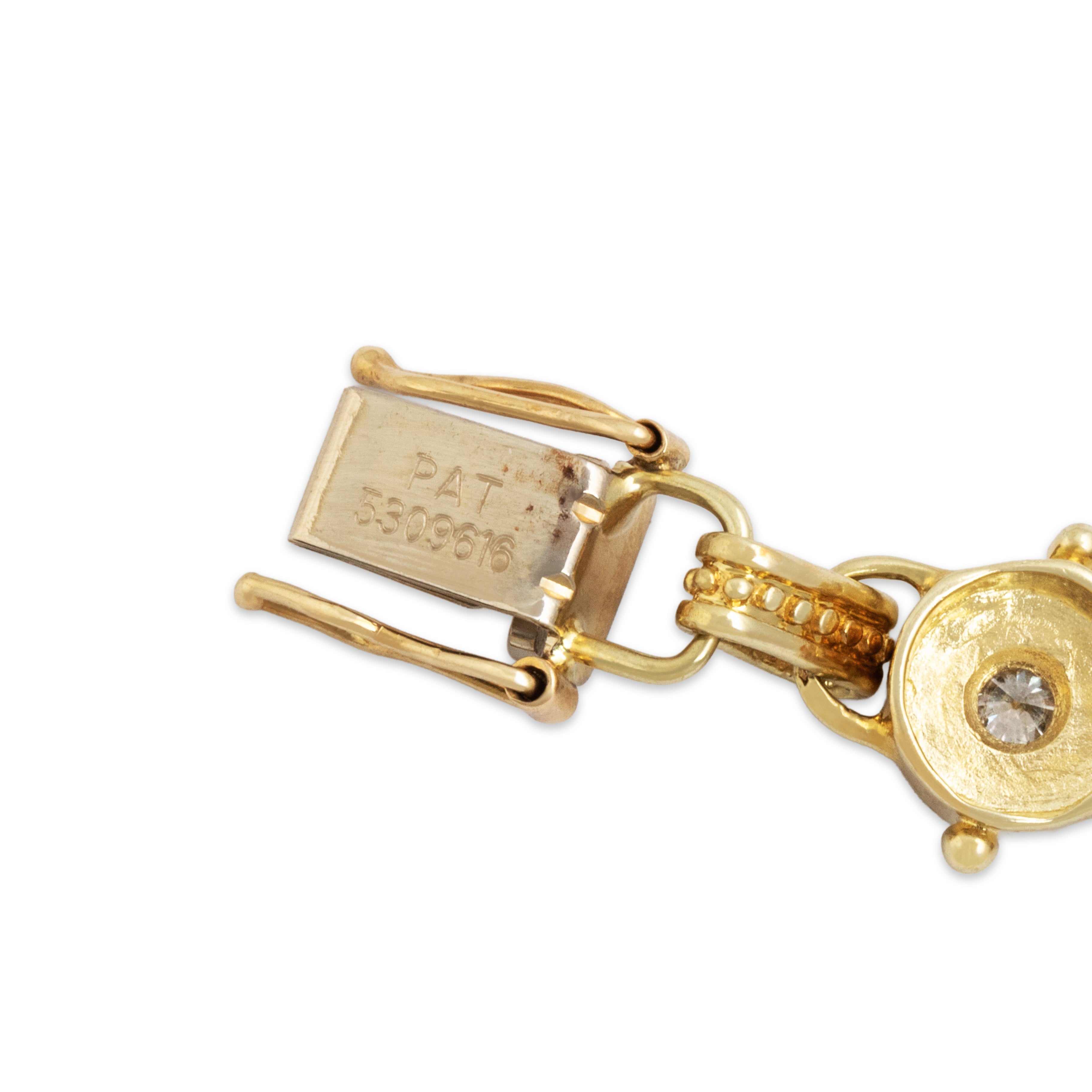 Vintage 14k Yellow Gold 1.39ct Diamond Heavy Striking Detailed Geometric Link Bracelet - Hallmark view