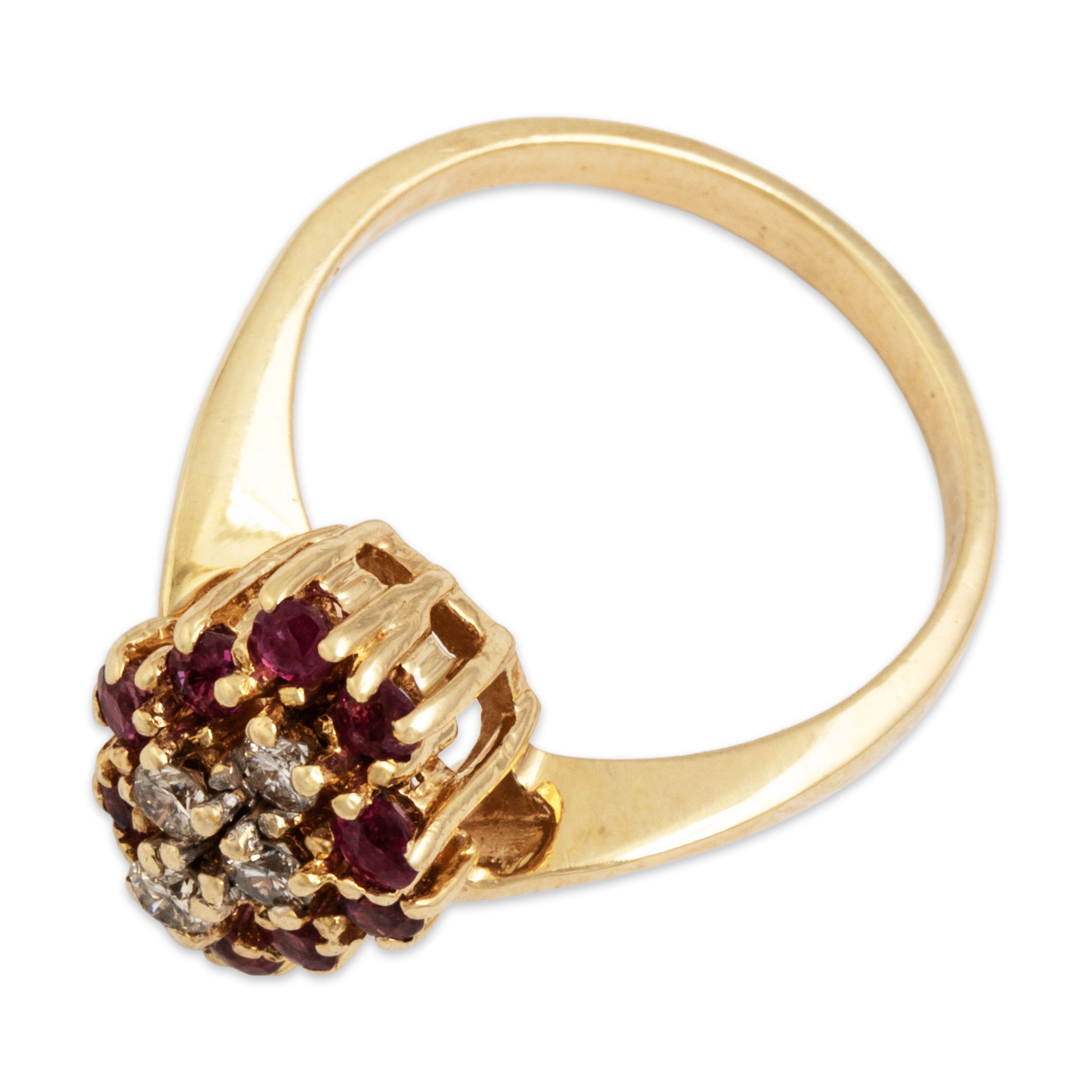 Vintage 14k Yellow Gold Ruby Diamond Cascading Pear Ring - Overall view