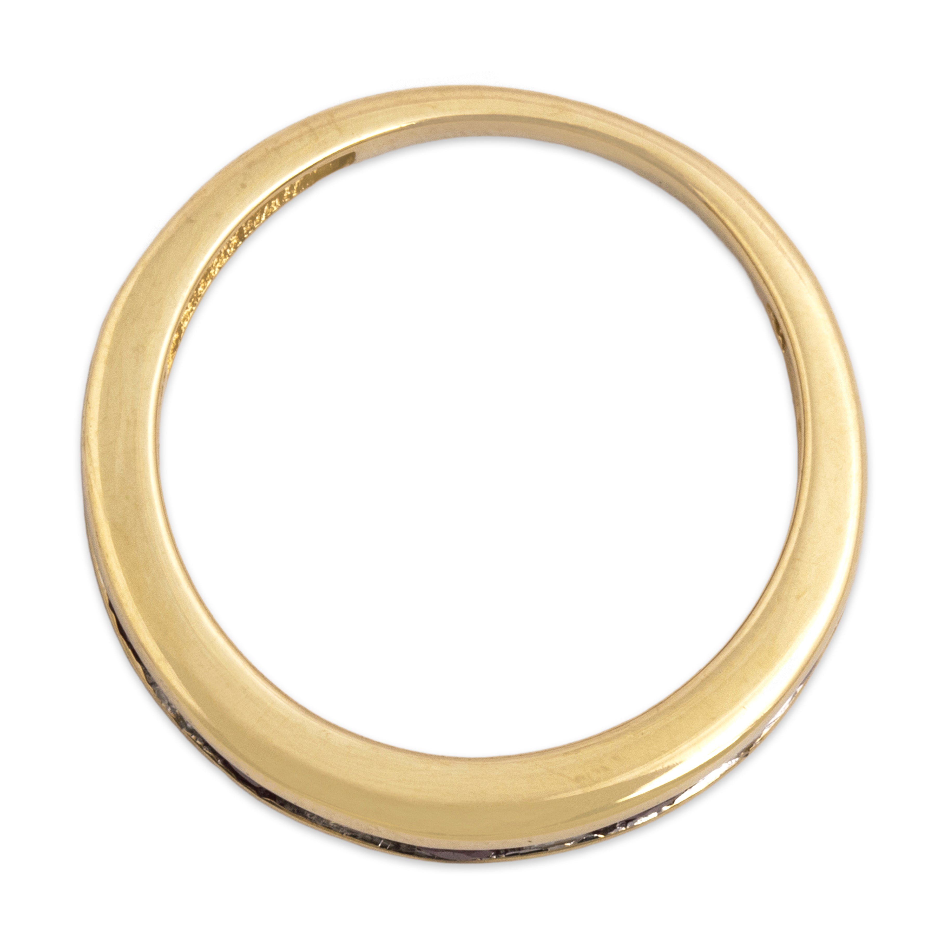 Vintage 14k Yellow Gold Ruby Diamond Sleek Alternating Channel-Set Band Ring - detail view #1