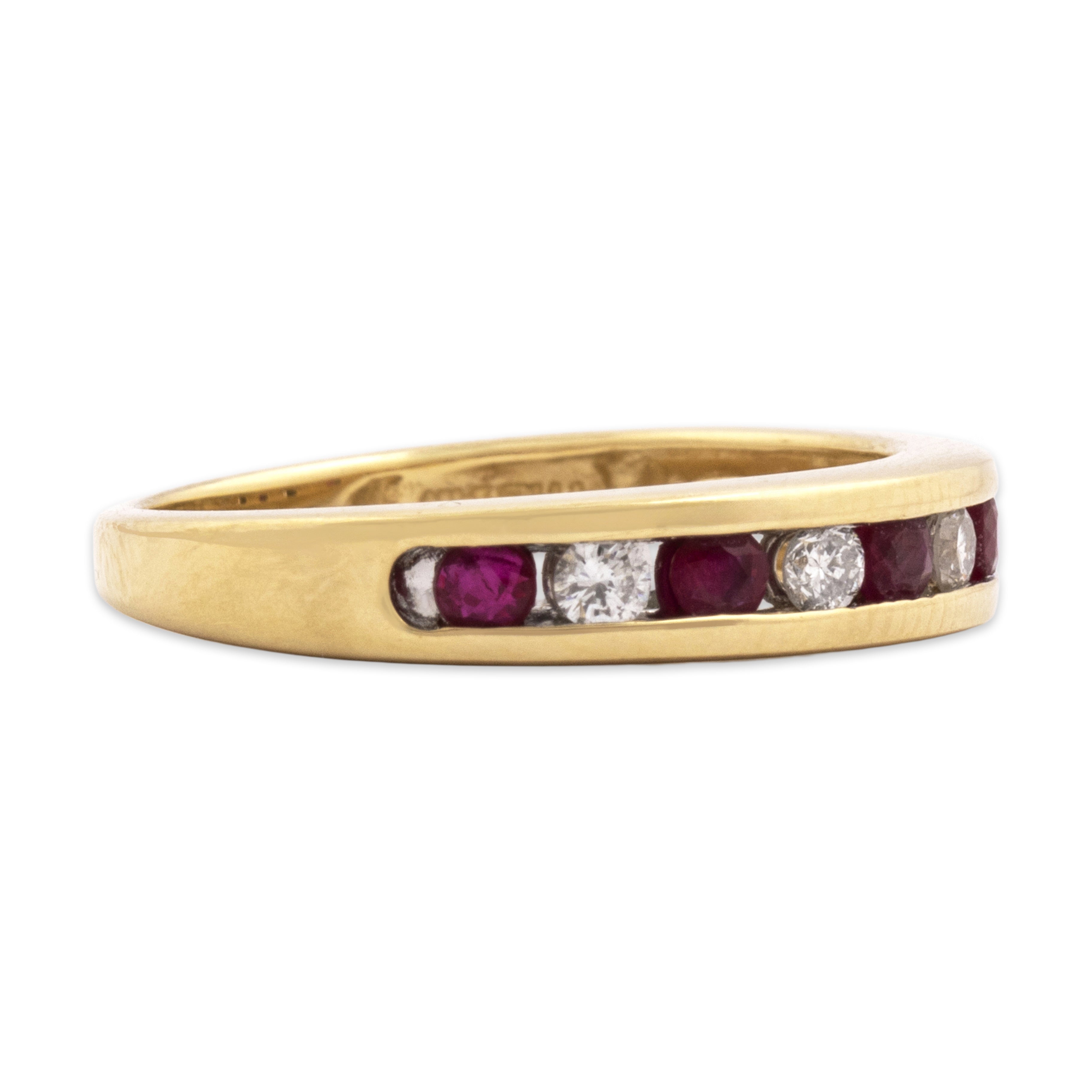 Vintage 14k Yellow Gold Ruby Diamond Sleek Alternating Channel-Set Band Ring - detail view #2