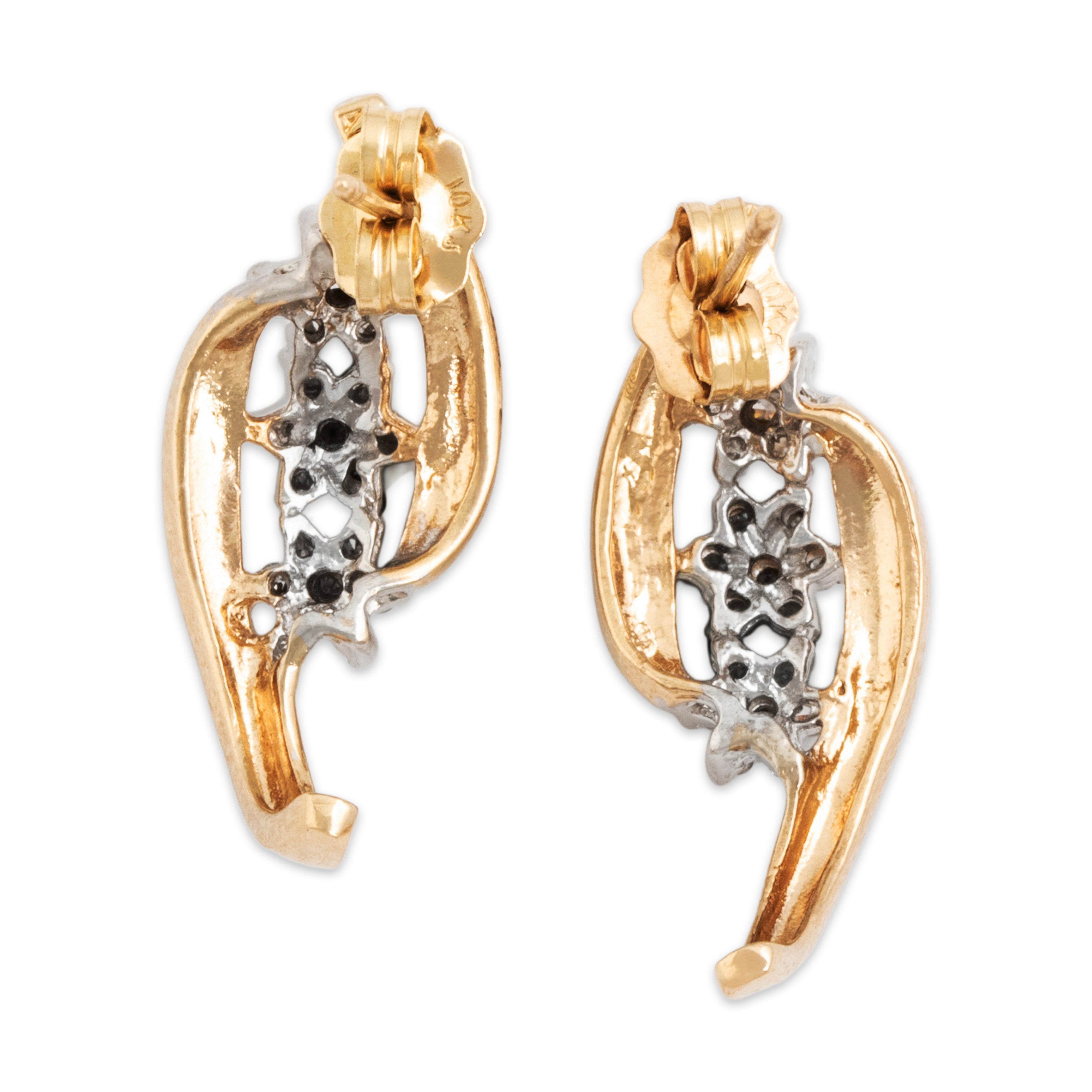 Vintage 10k Yellow Gold Diamond Triple Flower Stud Earrings - Back view