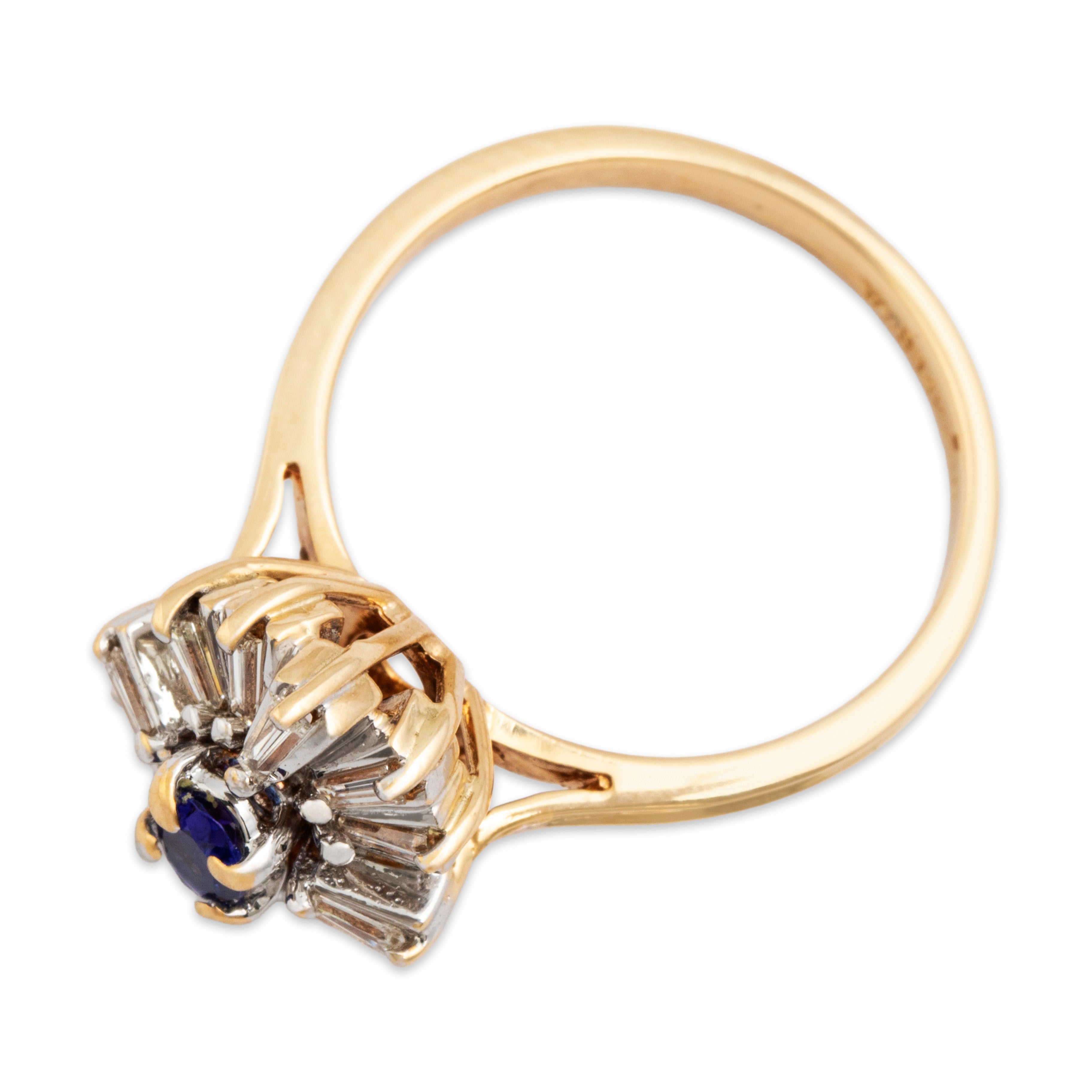 Vintage 14k Yellow & White Gold Diamond Tanzanite Ballerina Halo Ring - Overall view