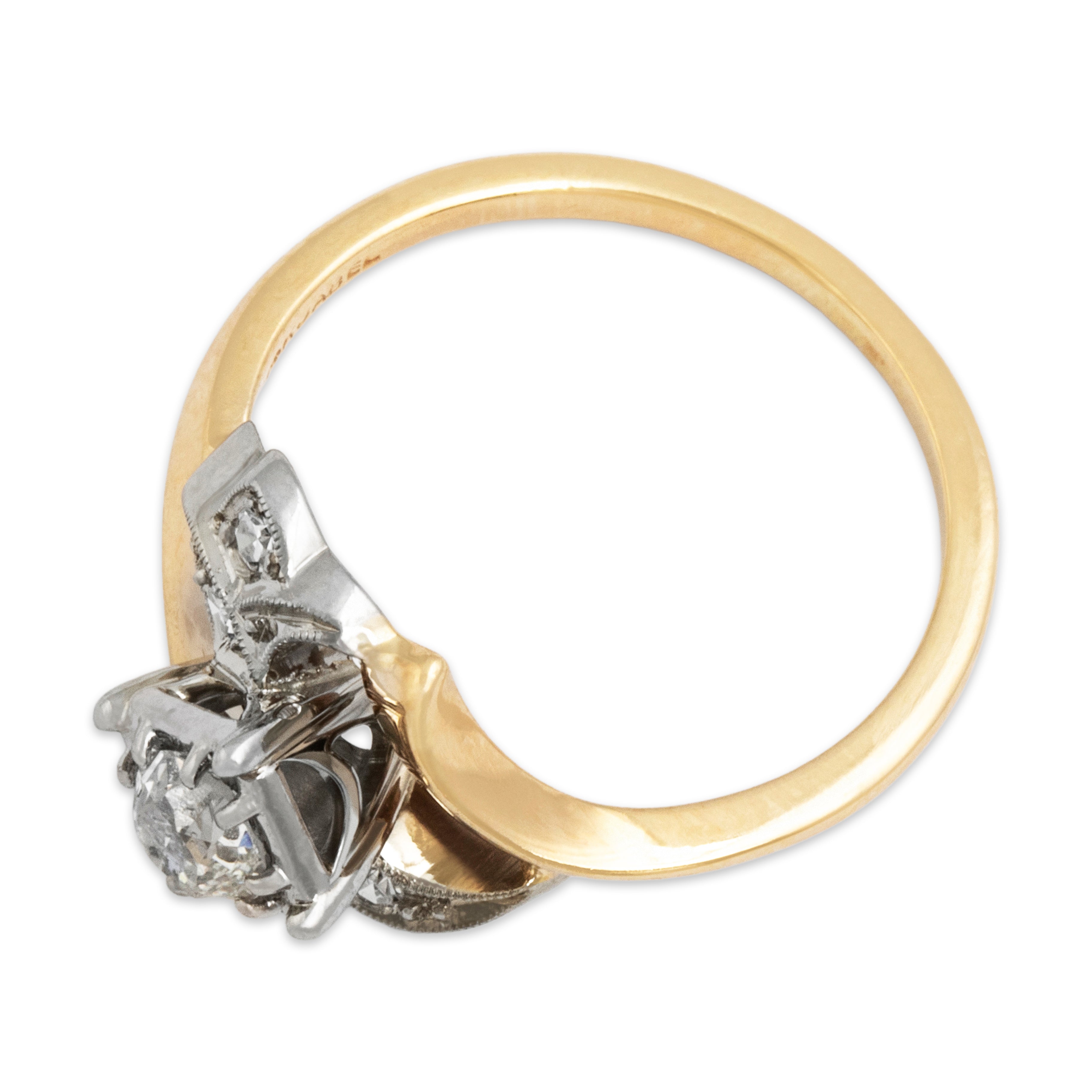 Vintage 14k Yellow & White Gold Old Mine Cut Diamond Diamond Accented Bypass Ring - Overall view