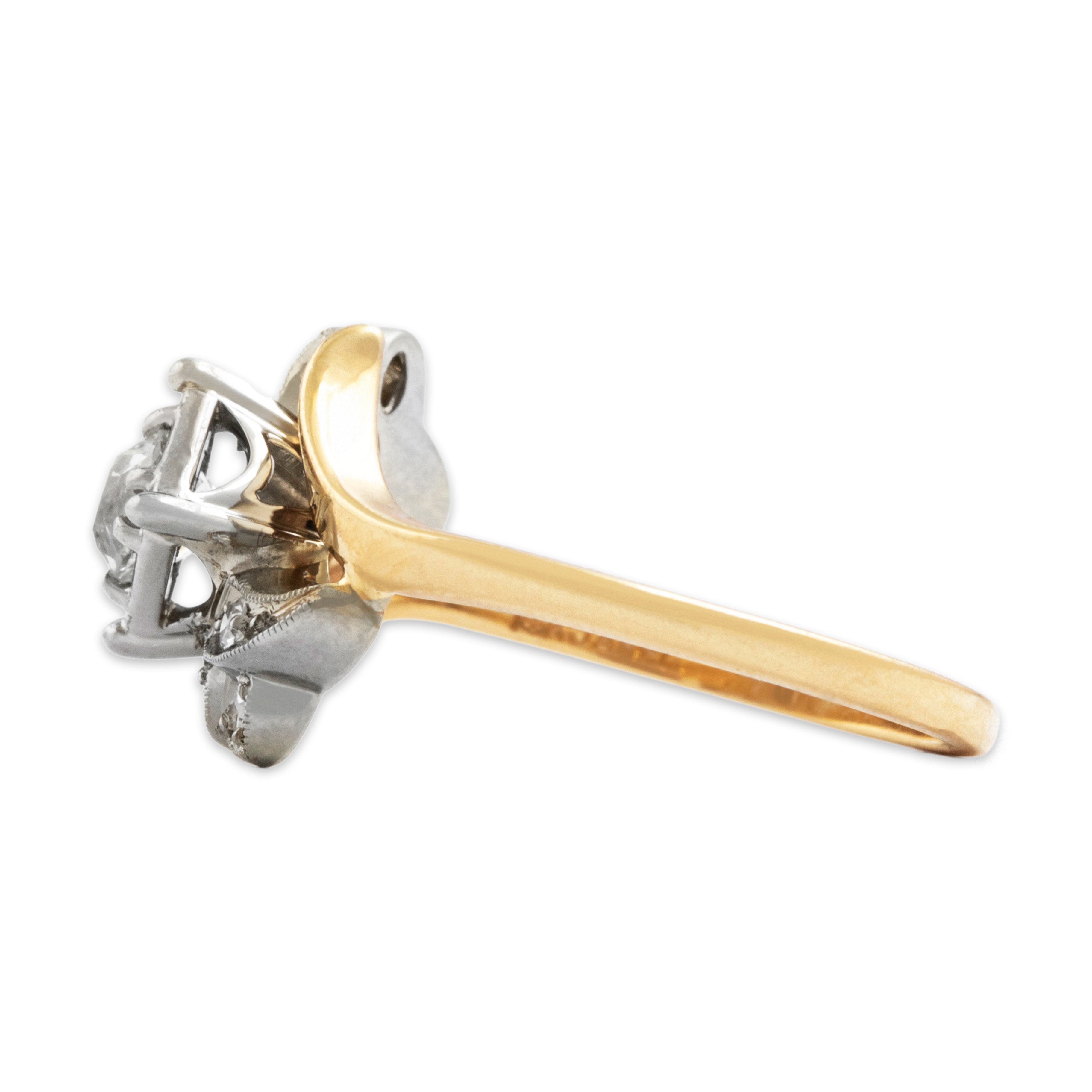 Vintage 14k Yellow & White Gold Old Mine Cut Diamond Diamond Accented Bypass Ring - Side view