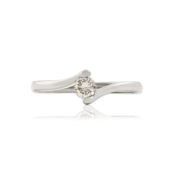 Vintage 14k White Gold .21ct Diamond Bypass Solitaire Ring 5.75