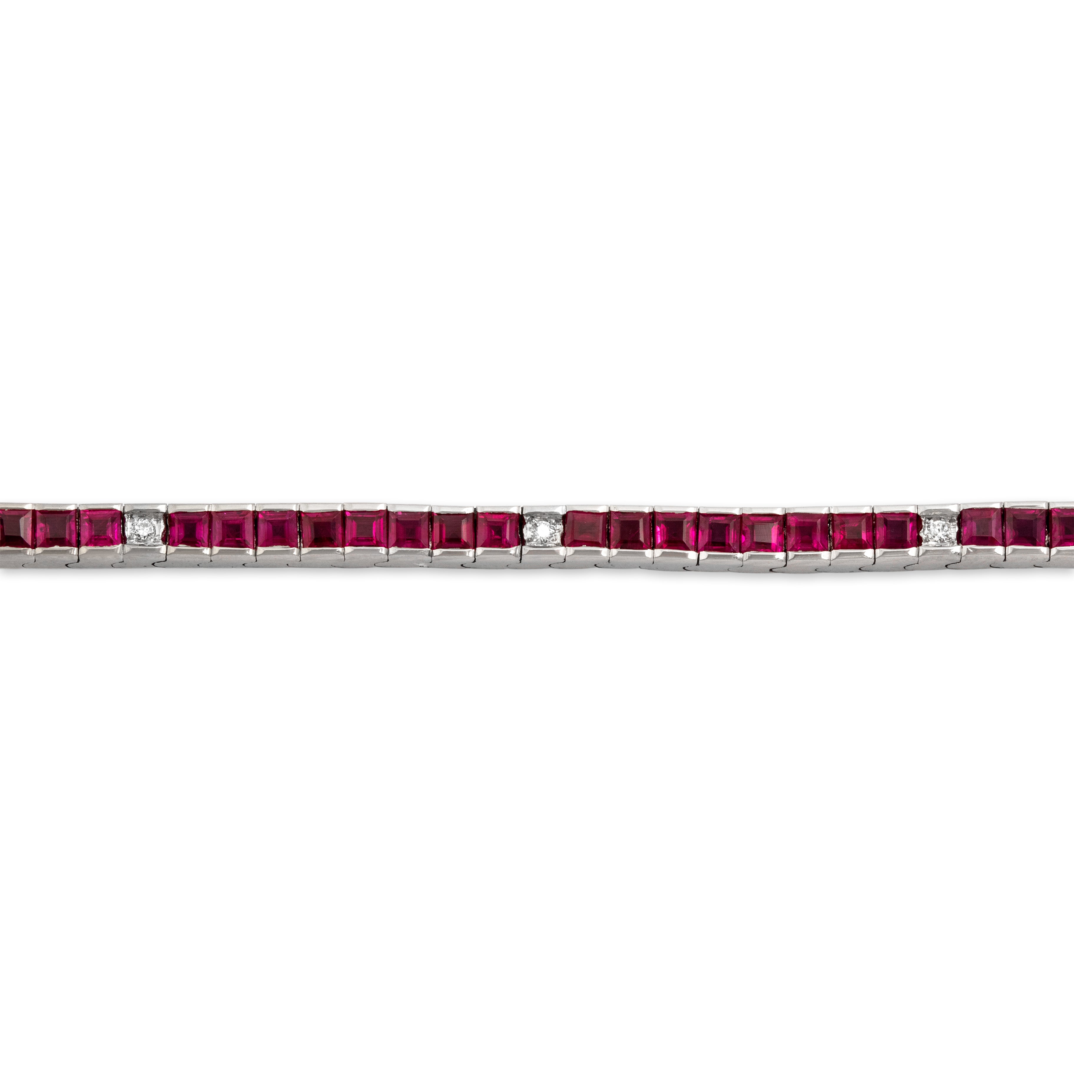 Vintage 14k White Gold 2.92cttw Ruby Diamond Sinuous Square Tennis Bracelet 7