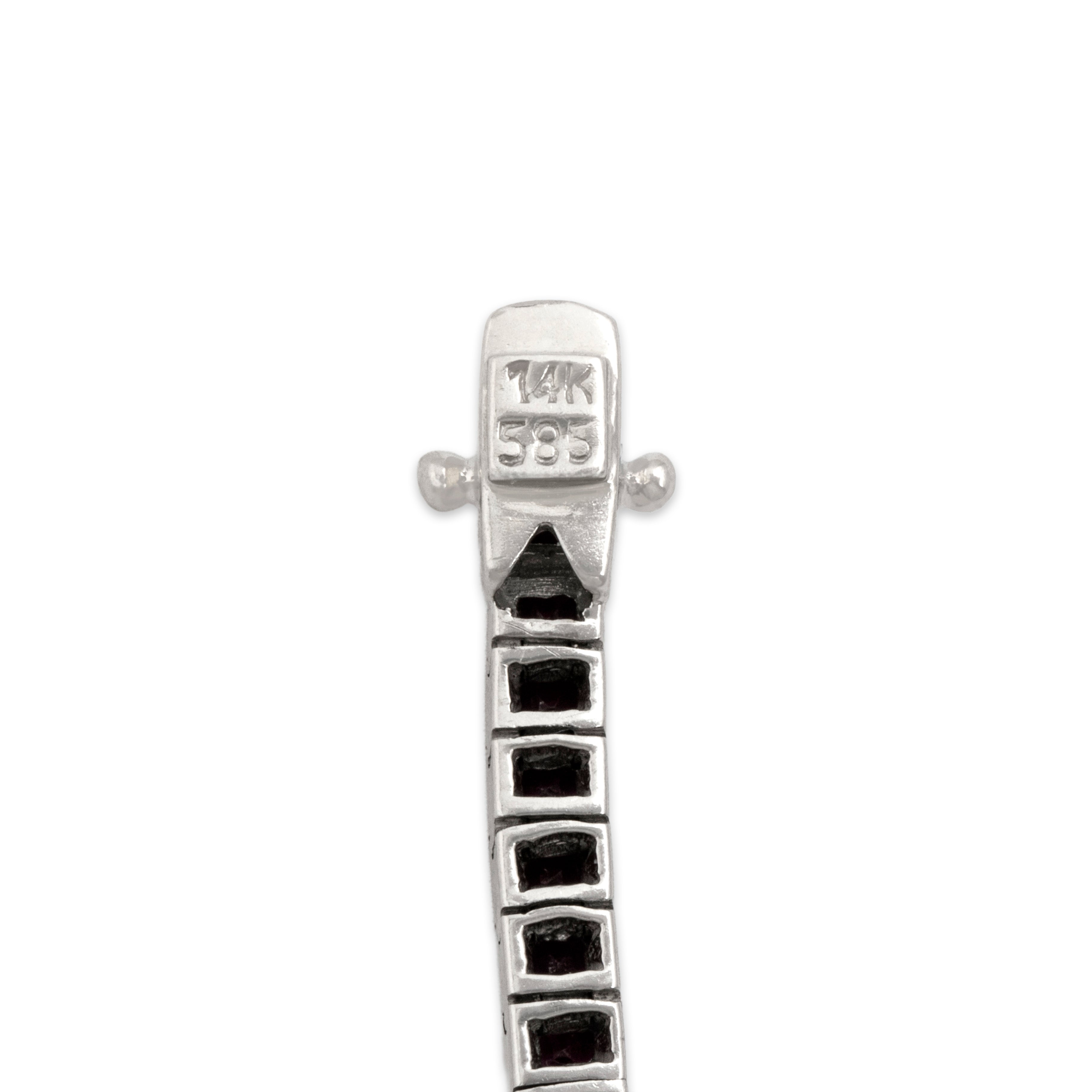 Vintage 14k White Gold 2.92cttw Ruby Diamond Square-Cut Tennis Bracelet - Hallmark view