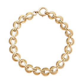 Vintage 14k Yellow Gold Chic Decorative Scalloped Link Bracelet 6.5"