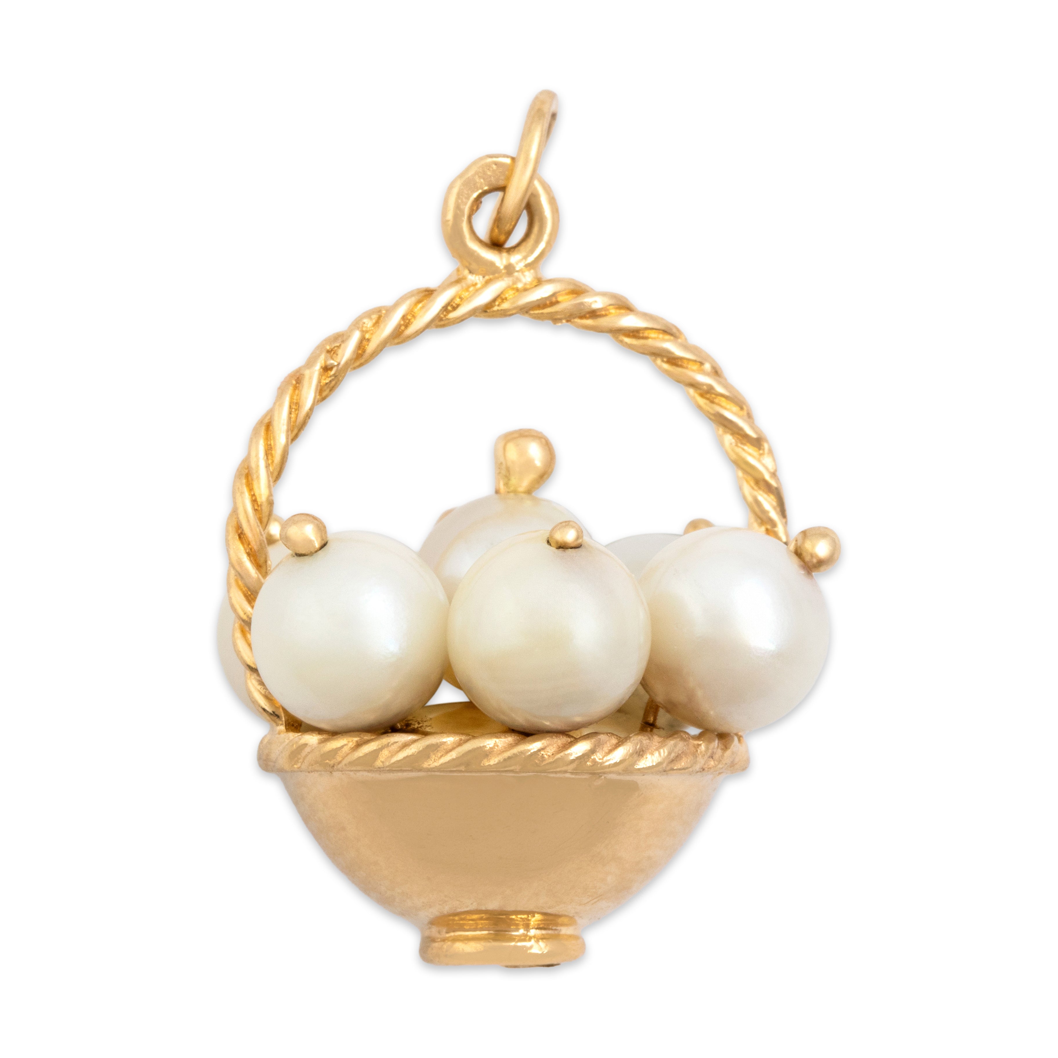 Vintage Heavy 14k Yellow Gold Pearl Delightful Berry Basket Charm / Pendant - Overall view