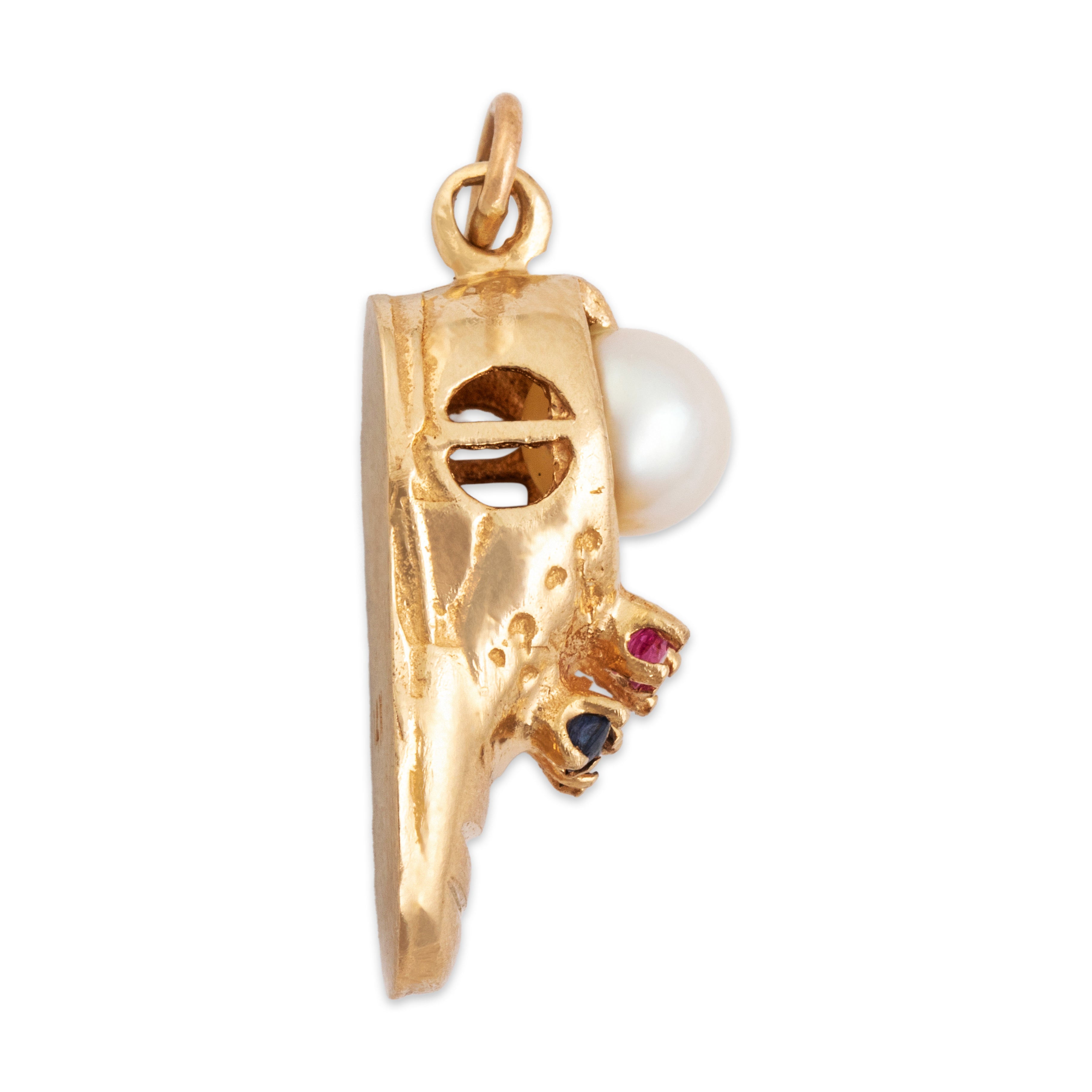 Vintage 14k Yellow Gold Ruby Blue Sapphire Pearl Whimsical Shoe Charm / Pendant - detail view #1