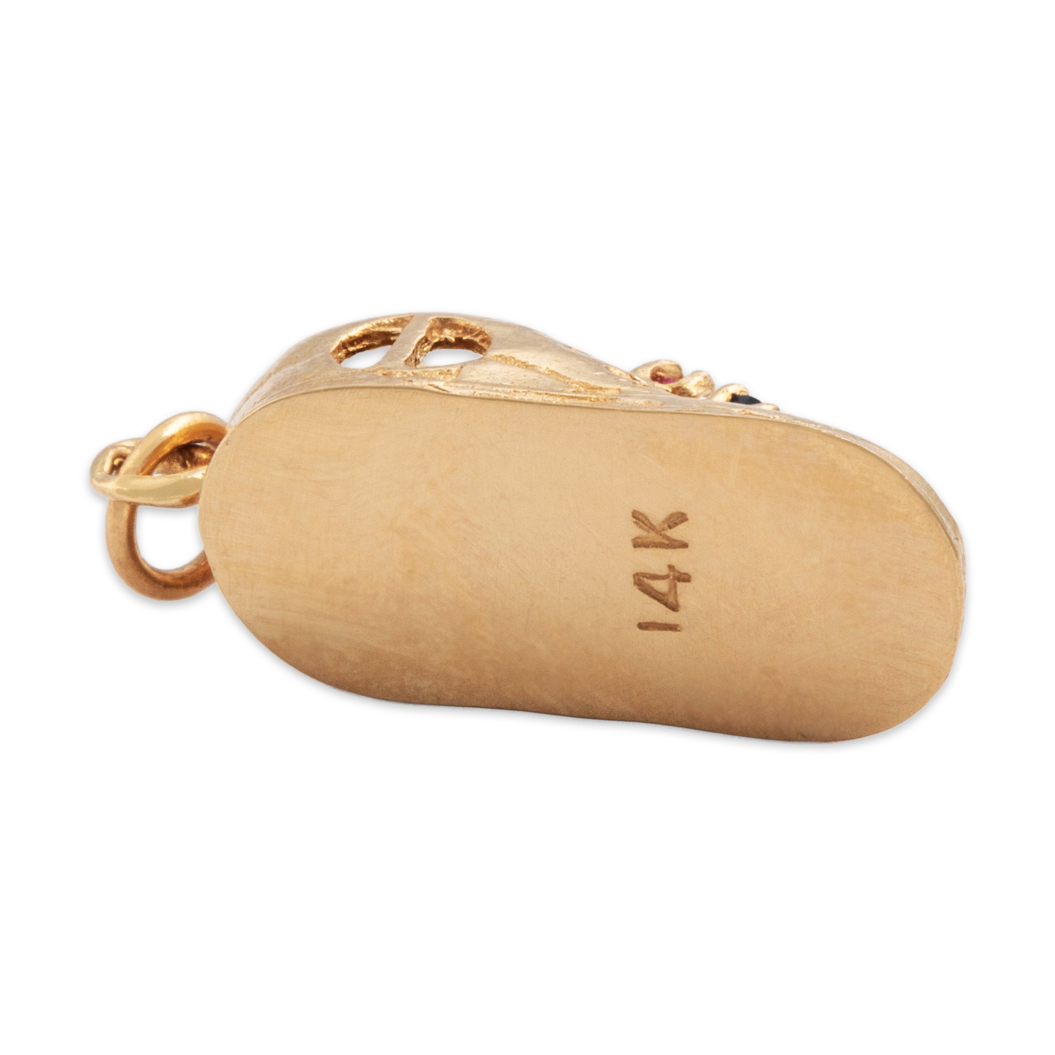 Vintage 14k Yellow Gold Ruby Blue Sapphire Pearl Whimsical Shoe Charm / Pendant - Hallmark view