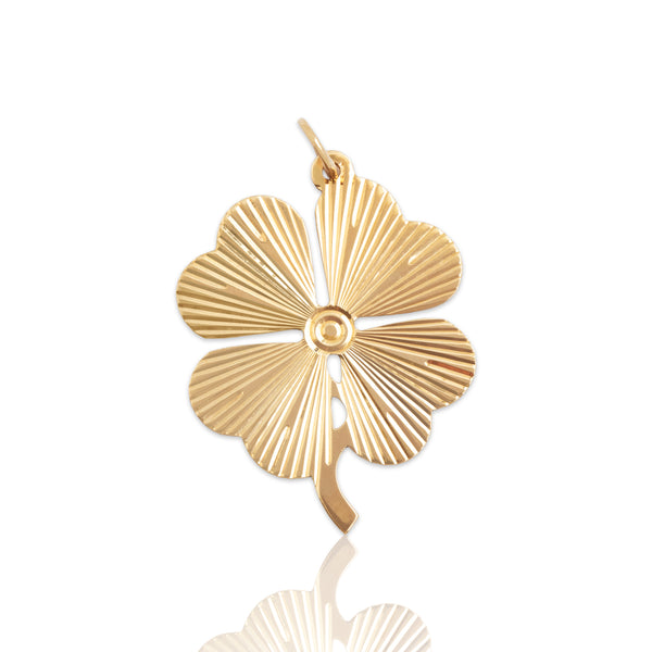 Vintage 14k Yellow Gold Large Textured Lucky Shamrock Charm / Pendant