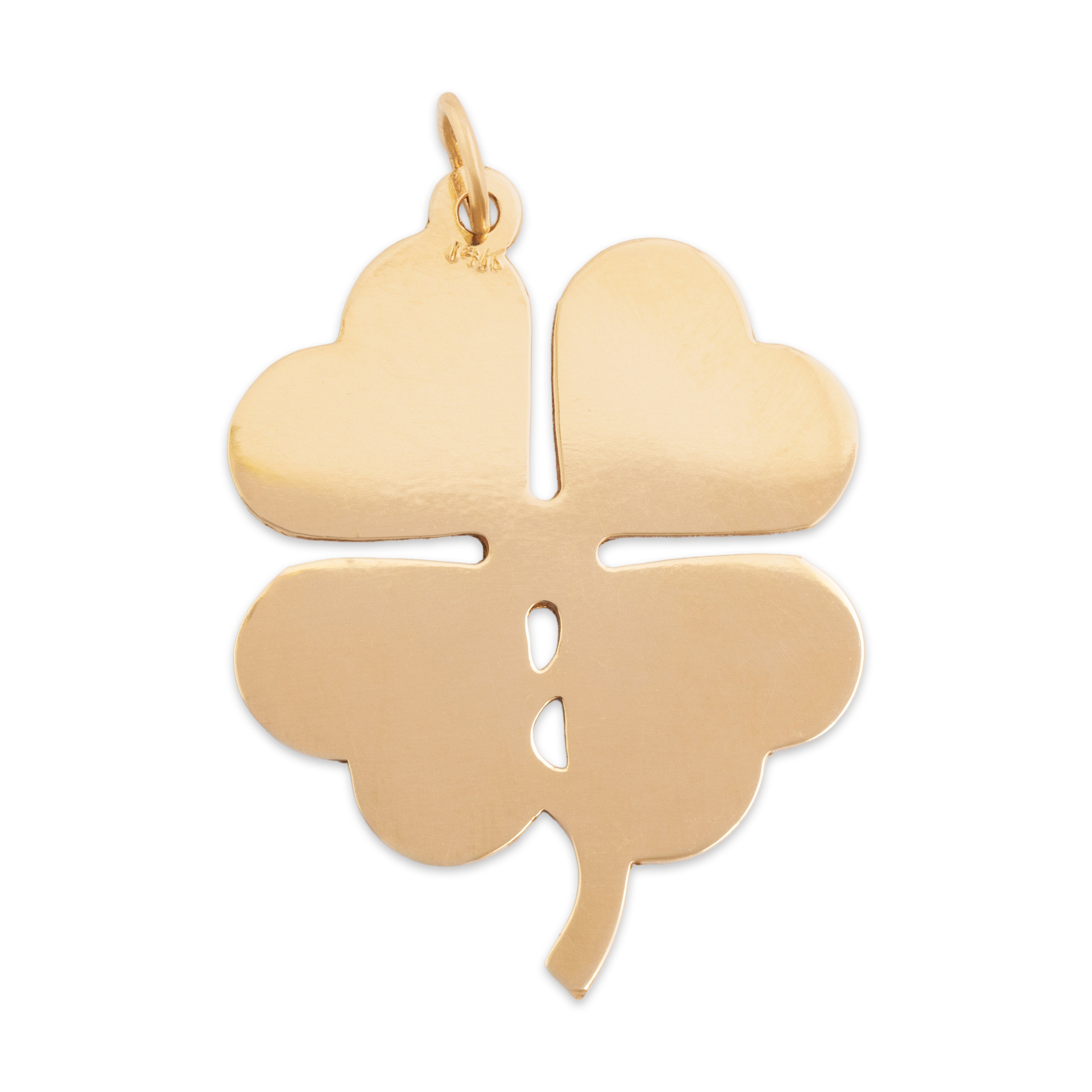 Vintage 14k Yellow Gold Large Textured Lucky Shamrock Charm / Pendant - Back view