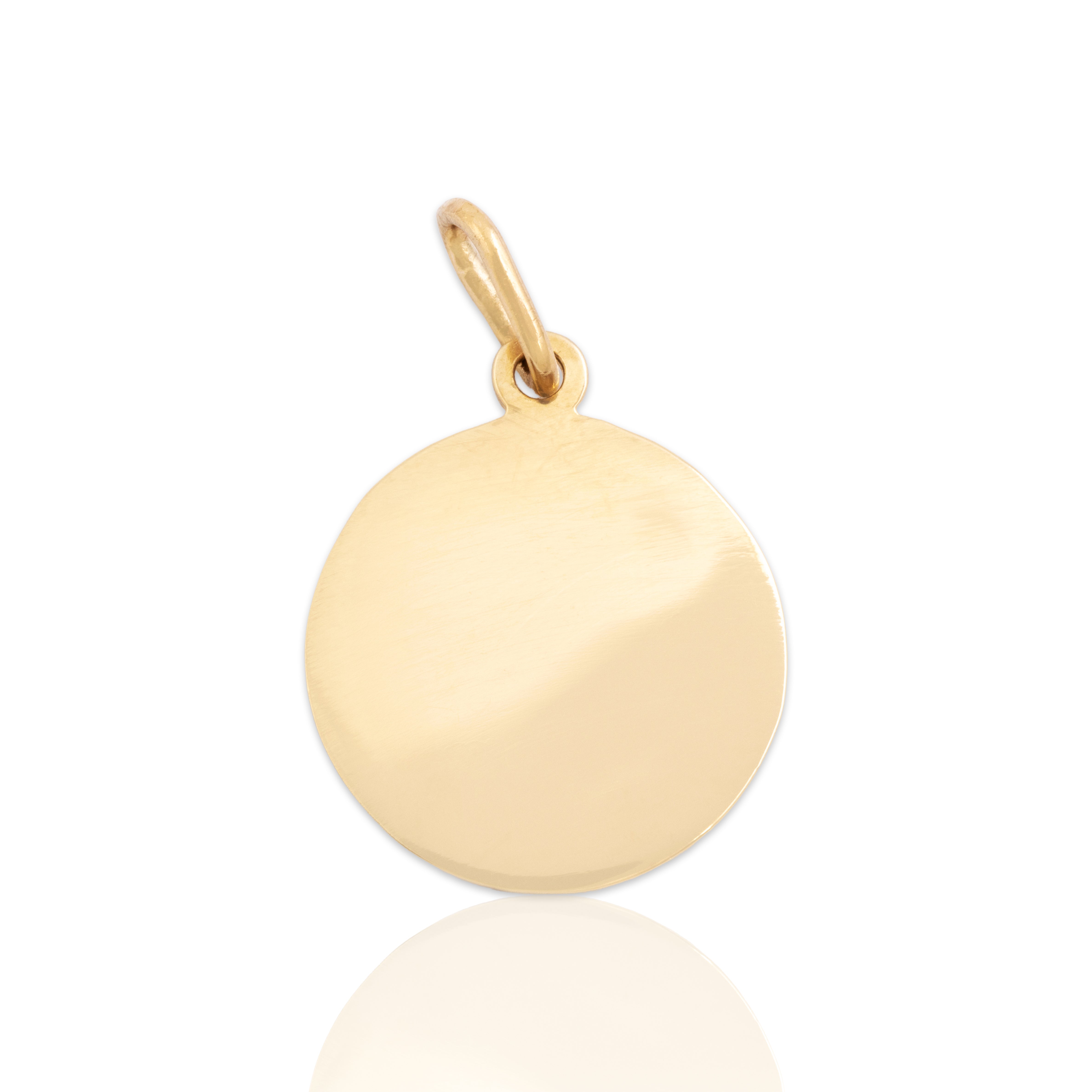 Vintage 14k Yellow Gold Gleaming Sleek Circle Charm / Pendant - Close-up view
