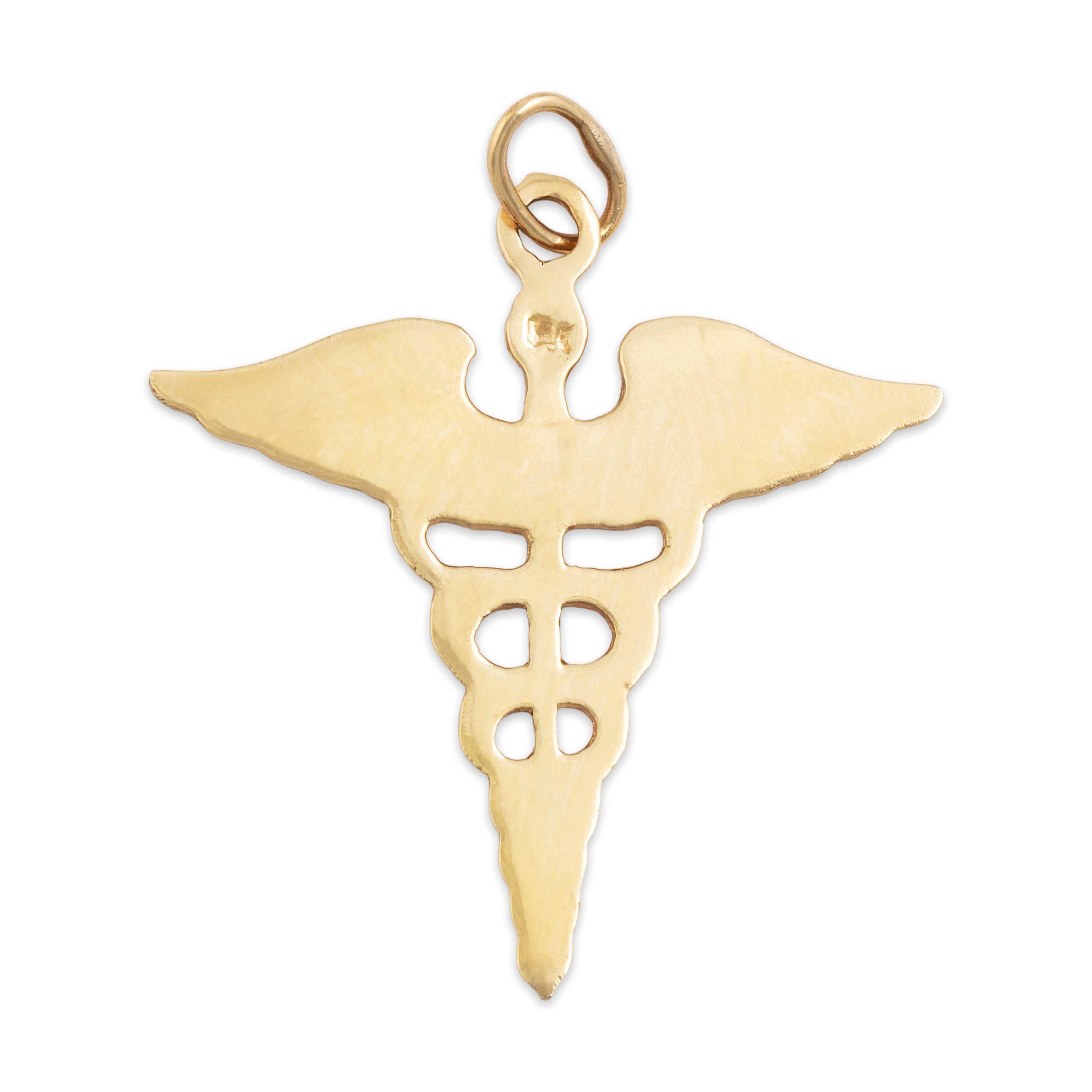 Vintage 14k Yellow Gold Large Caduceus Charm / Pendant- Back view