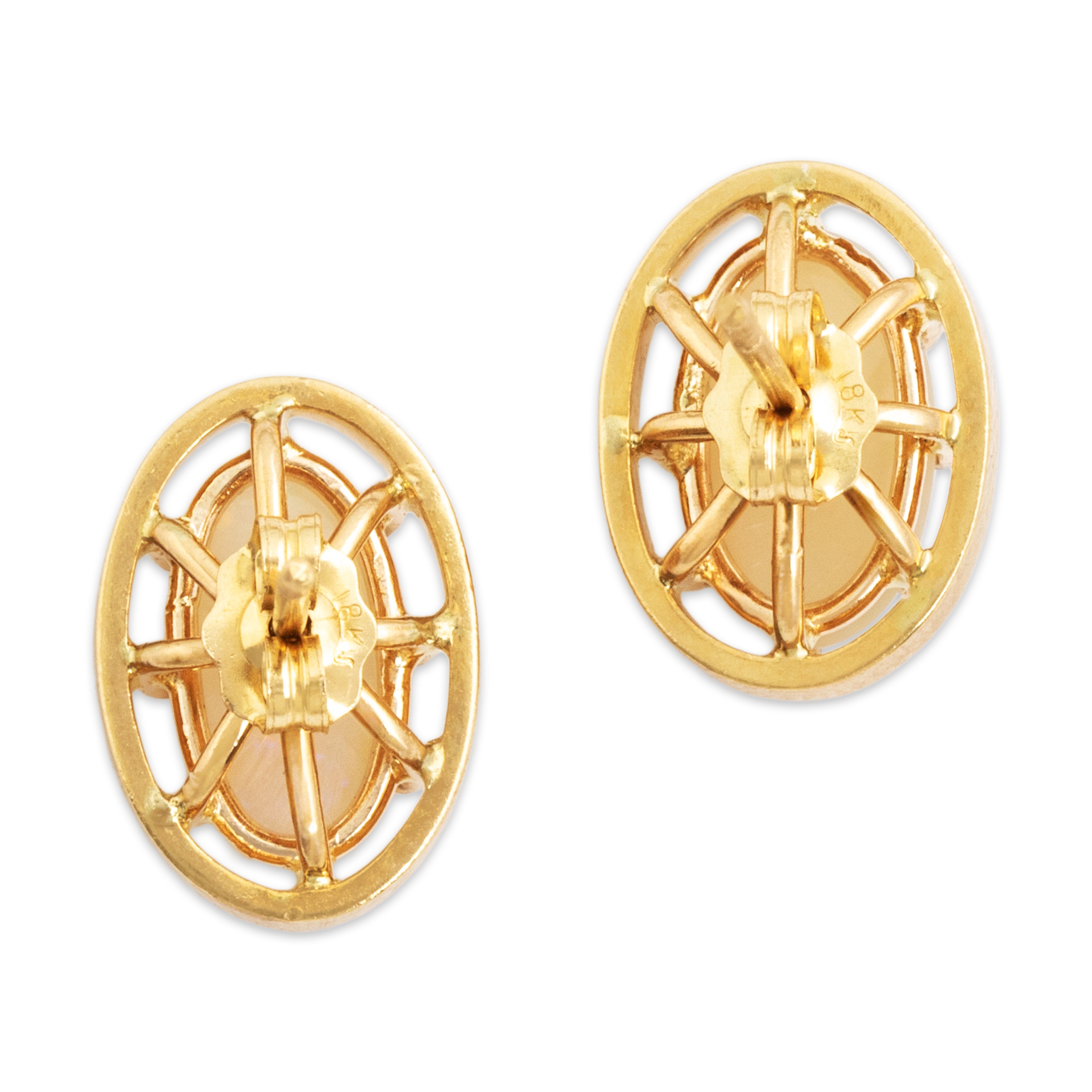 Vintage 18k Yellow Gold Luminous Oval Earrings - Back view