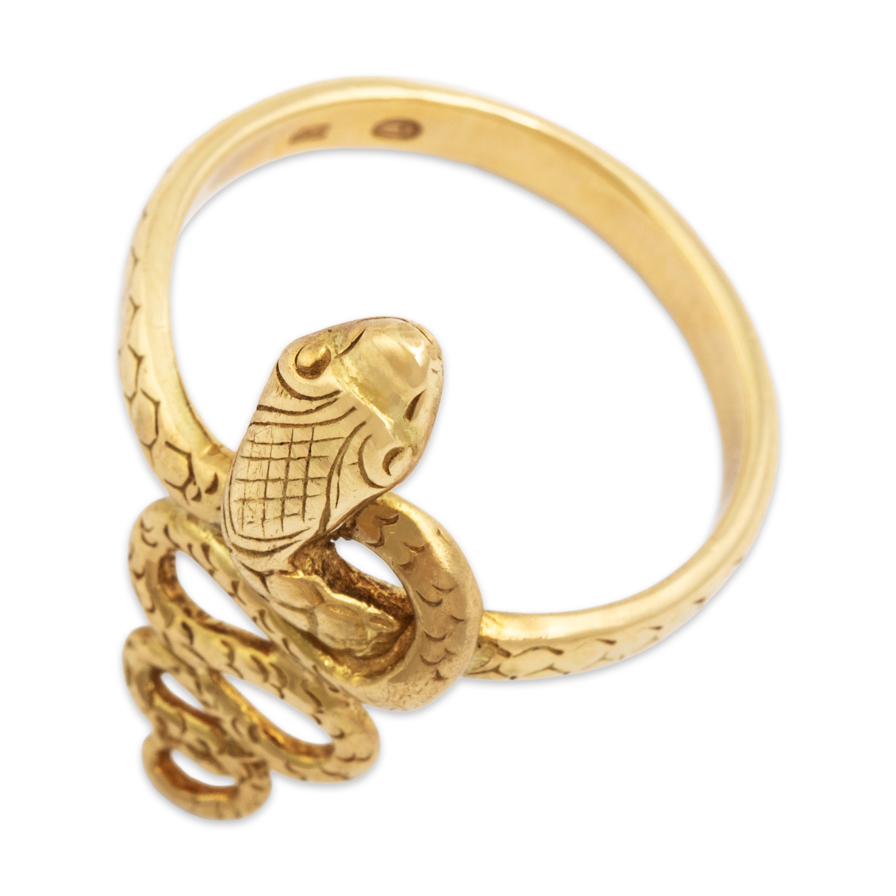 Vintage 18k Yellow Gold Slithering Serpent Ring - Overall view