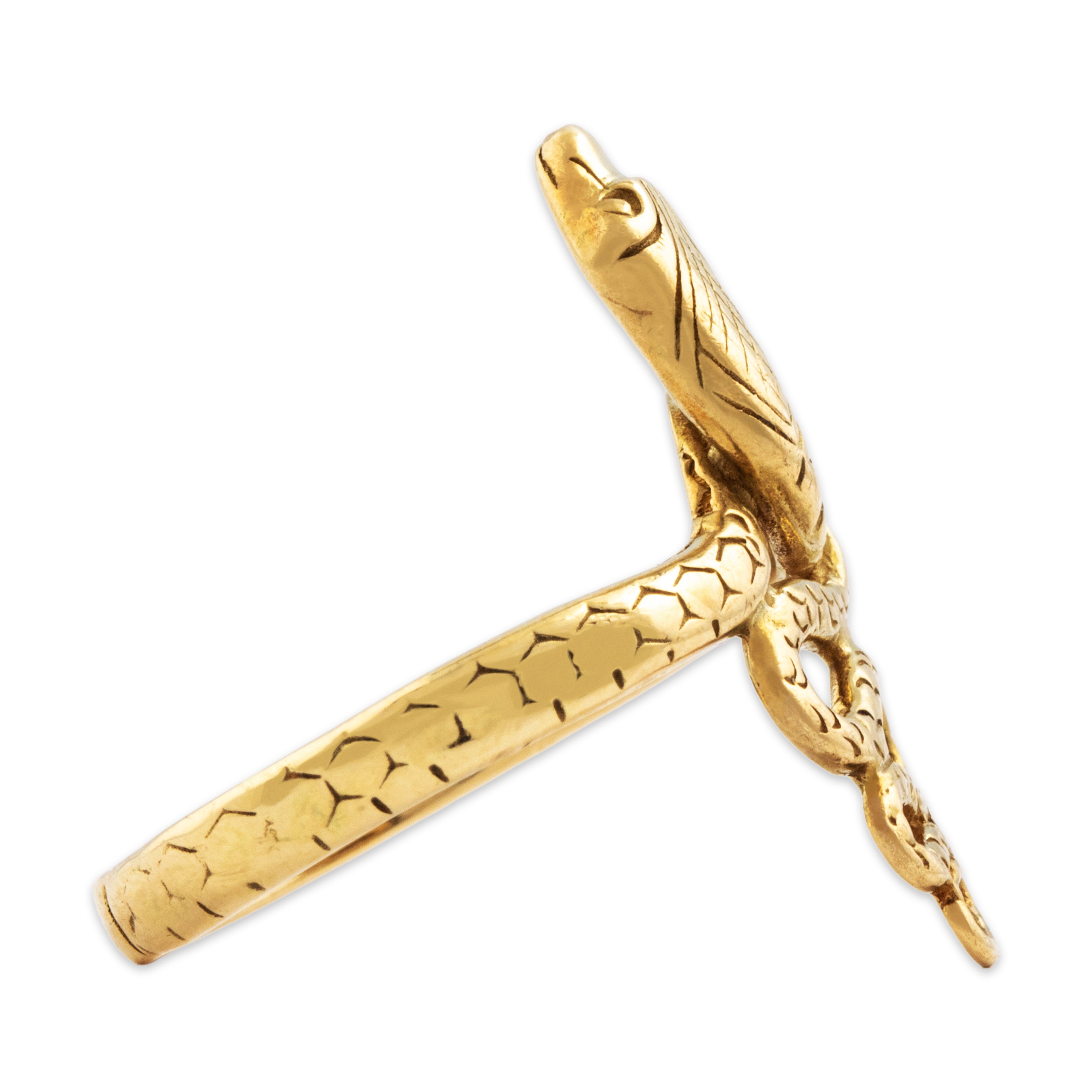 Vintage 18k Yellow Gold Slithering Serpent Ring - Side view