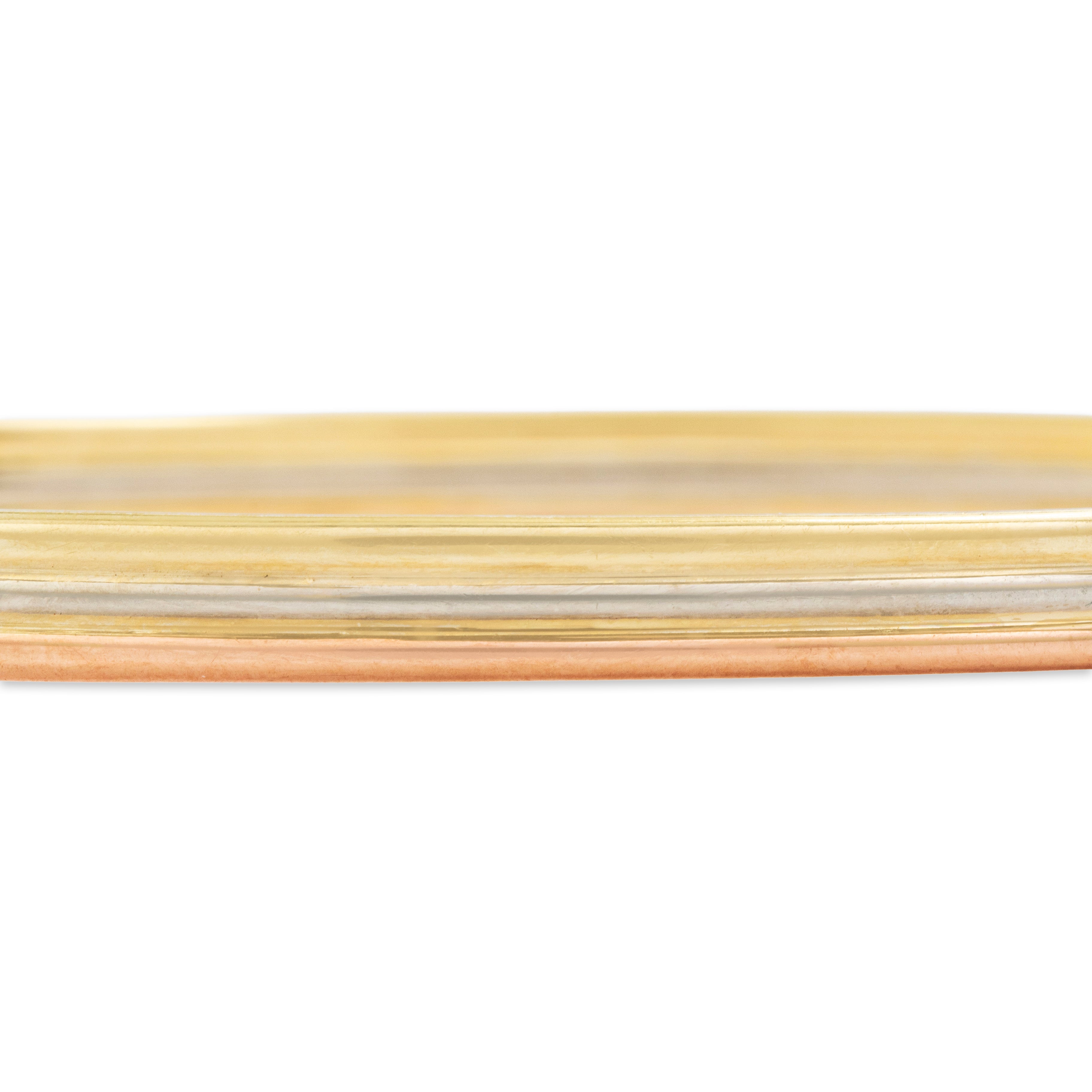 Vintage Italian 14k Tricolor Gold Sleek Geometric Triple Row Bangle Bracelet - Close-up view