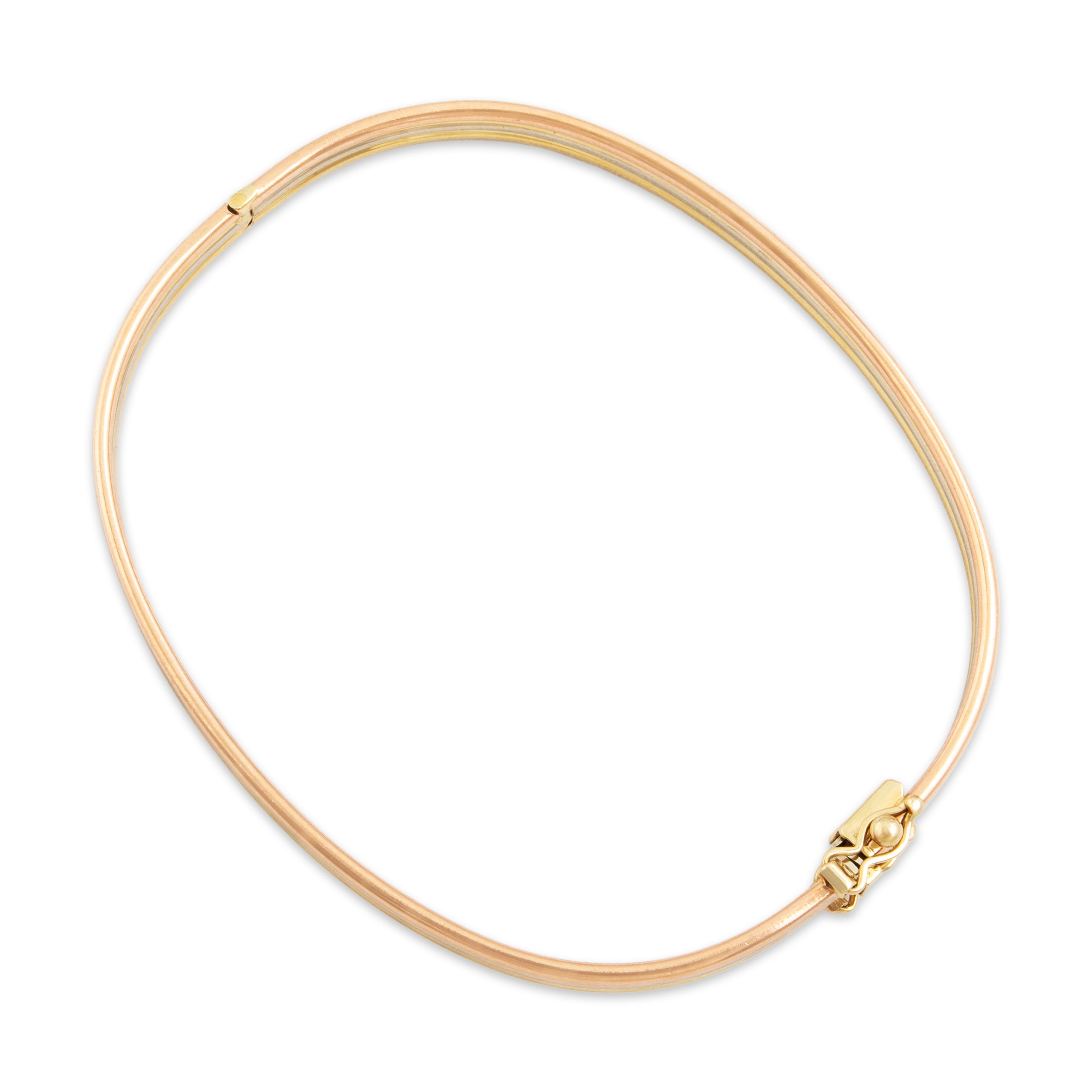 Vintage Italian 14k Tricolor Gold Sleek Geometric Triple Row Bangle Bracelet - detail view #2