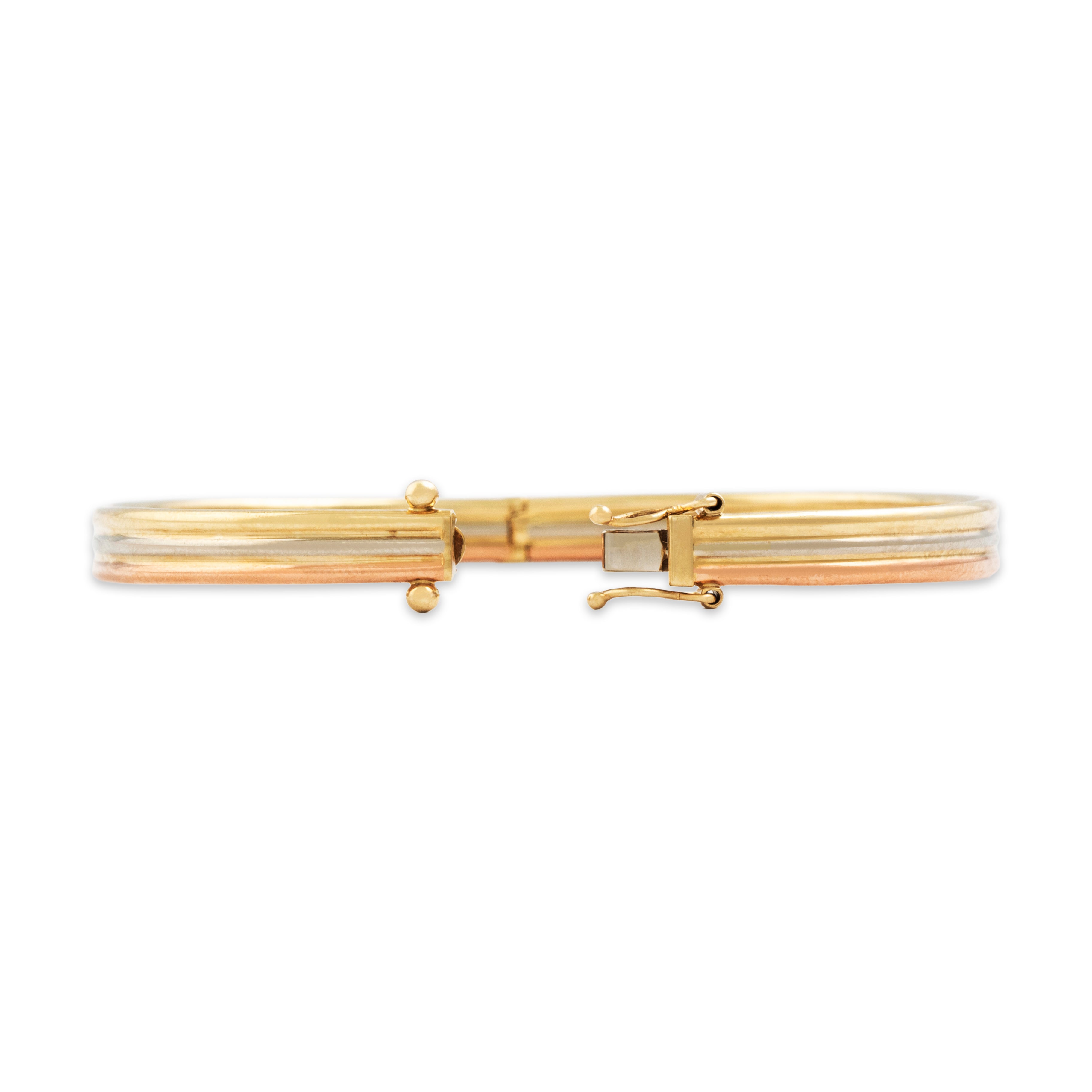 Vintage Italian 14k Tricolor Gold Sleek Geometric Triple Row Bangle Bracelet - detail view #3