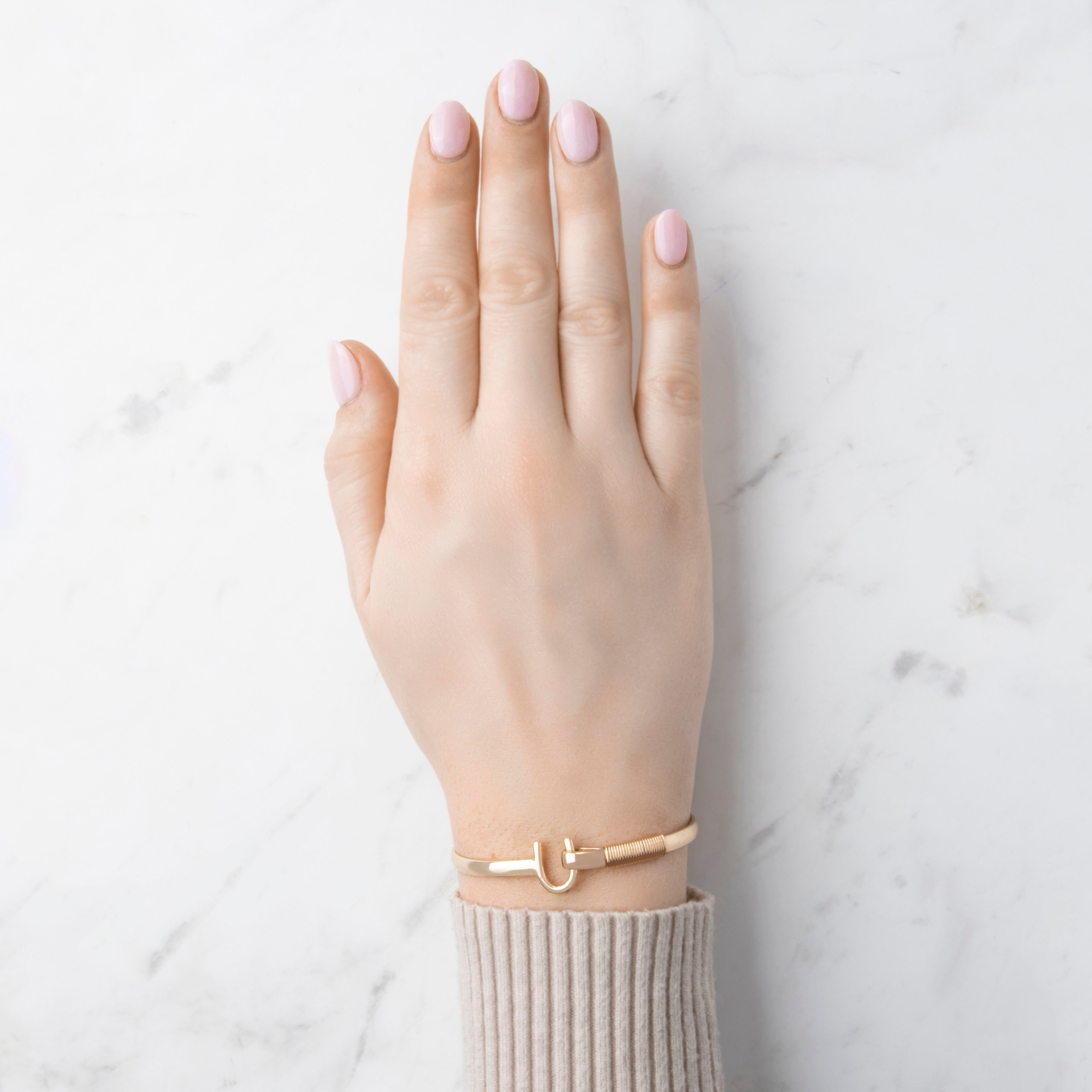 Vintage 14k Rosy Yellow Gold Hook Clasp Bracelet - On model view