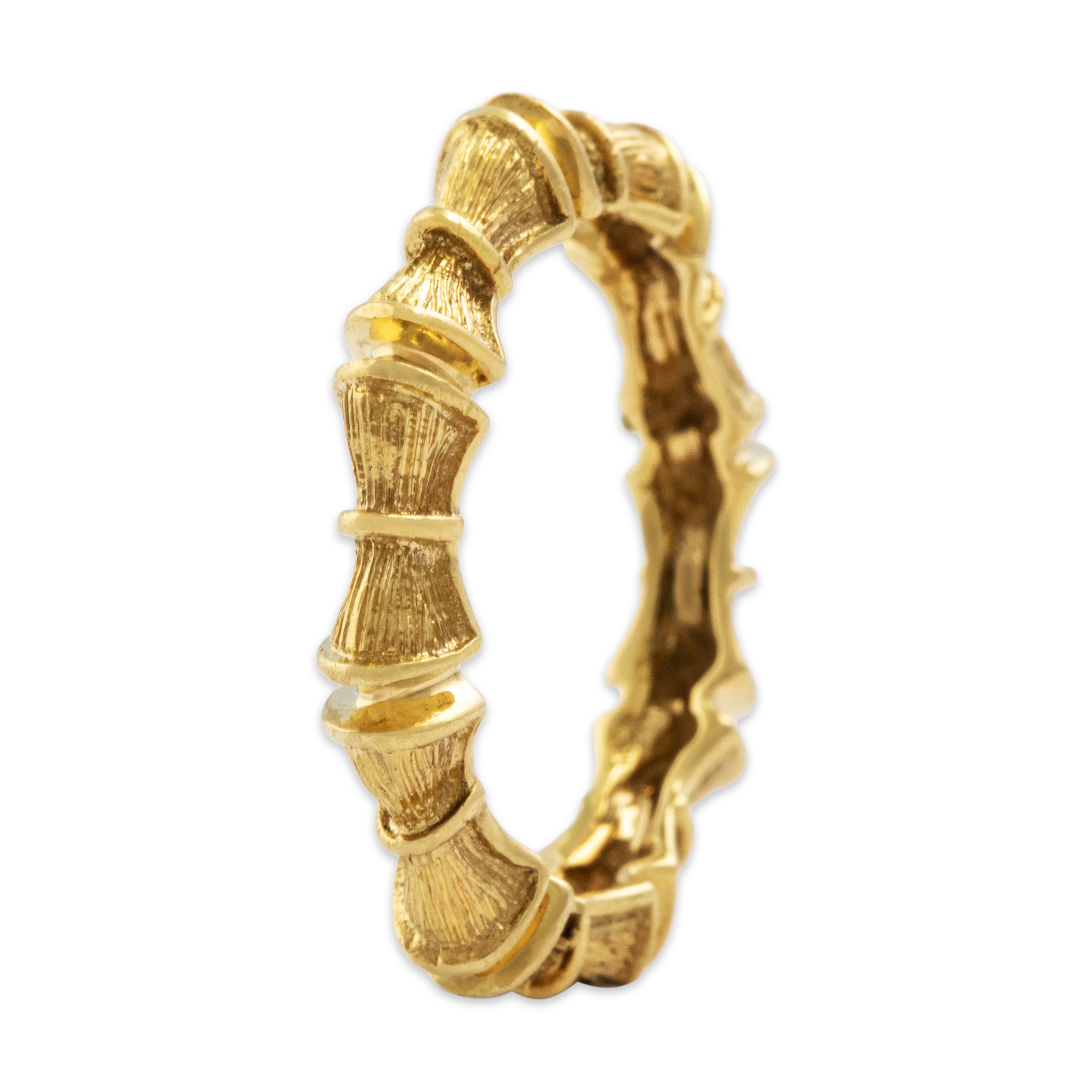 Vintage 14k Yellow Gold Artistic Textured Bamboo Eternity Band Ring - detail view #1