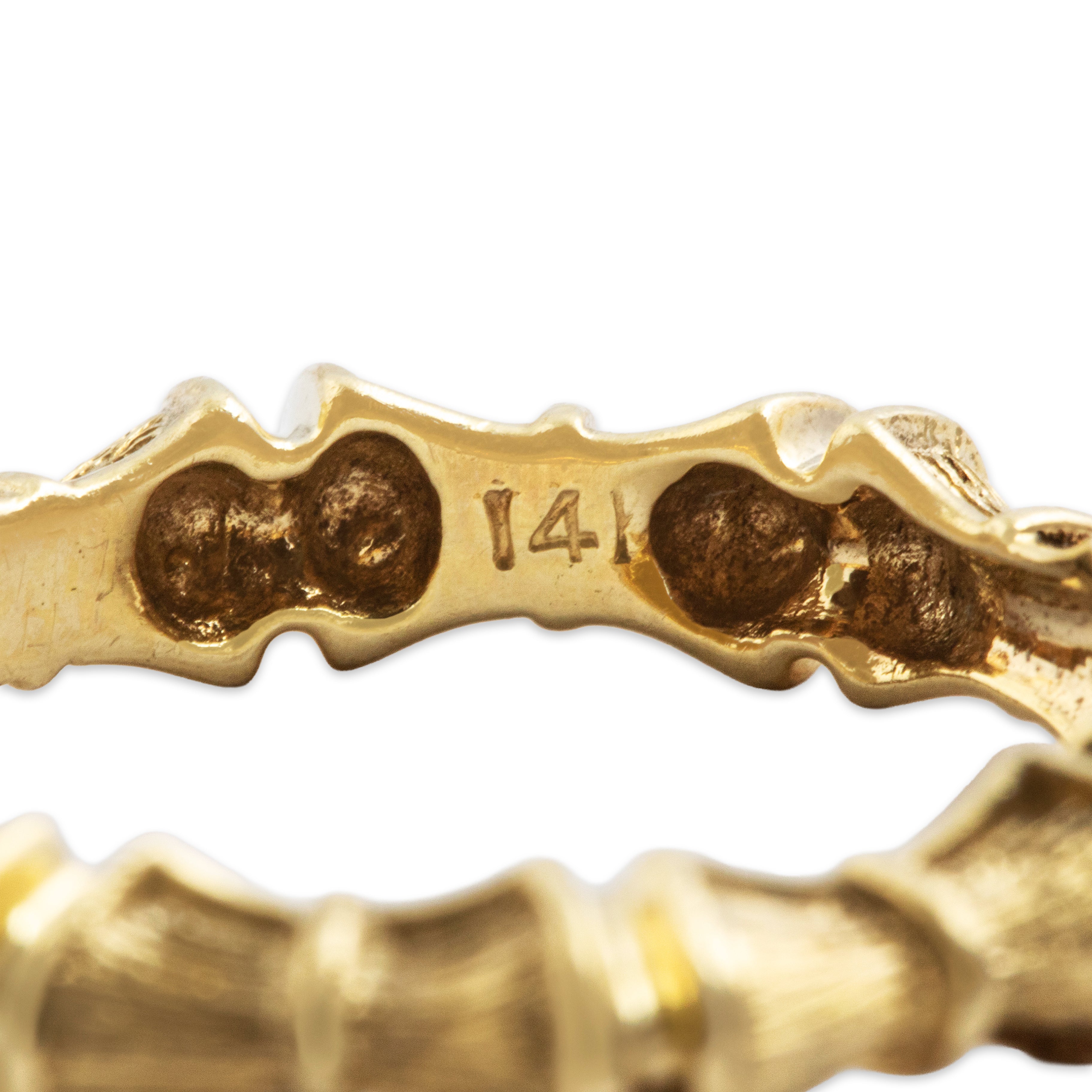 Vintage 14k Yellow Gold Artistic Textured Bamboo Eternity Band Ring - Hallmark view