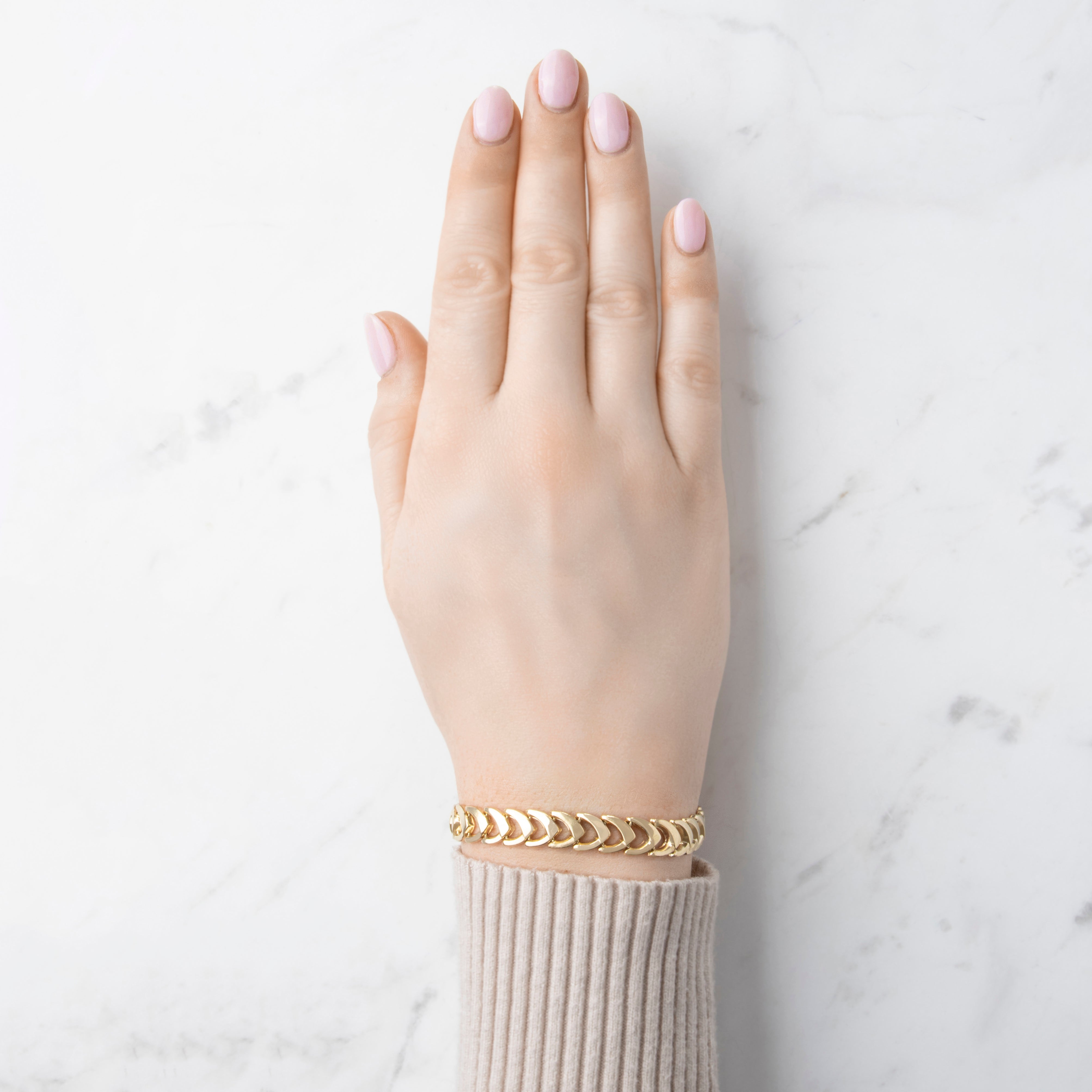 Vintage 14k Yellow Gold Sculptural Textured Bracelet - On model view